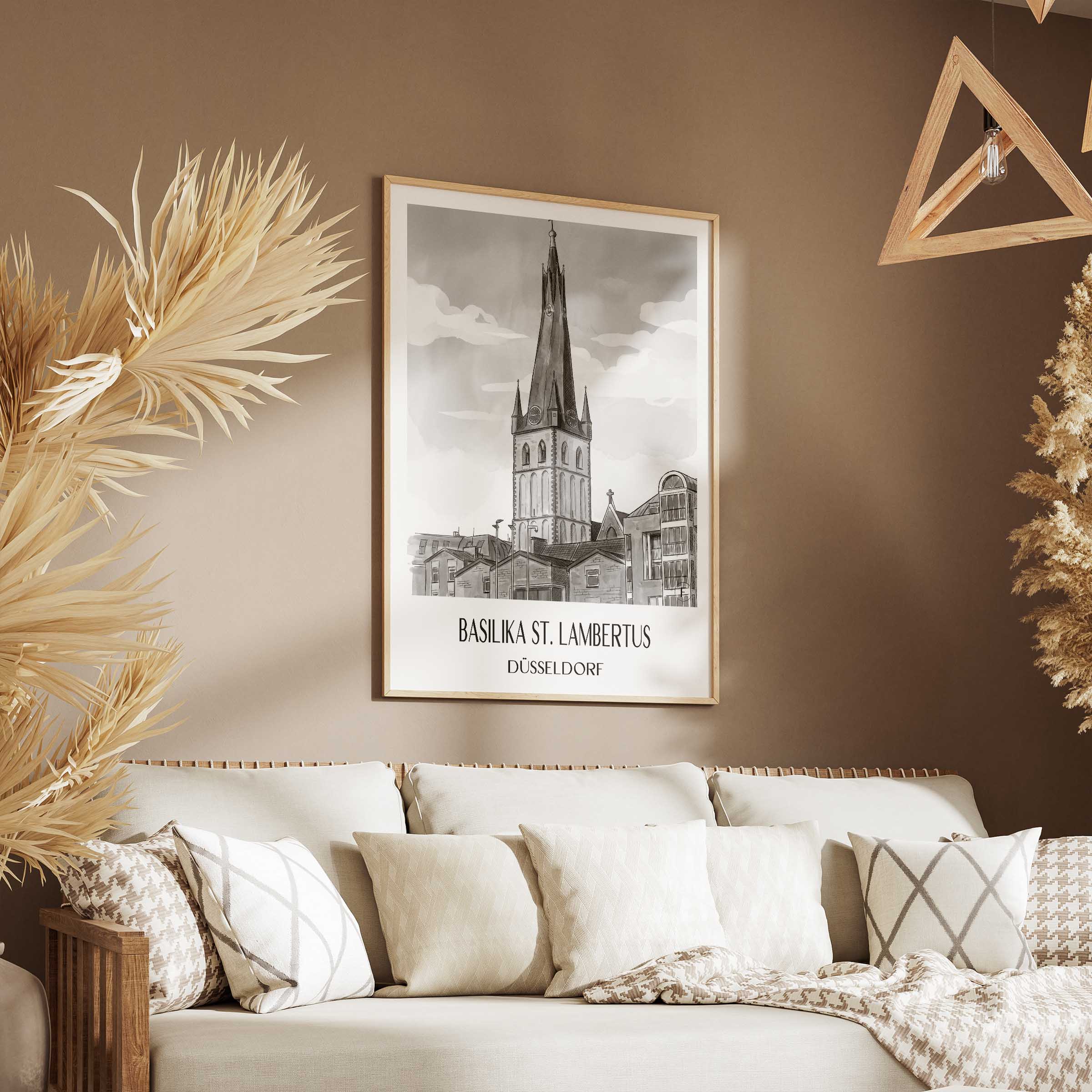 basilika-st.-lambertus-düsseldorf-deutschland-poster-aquarell-schwarz-weiss
