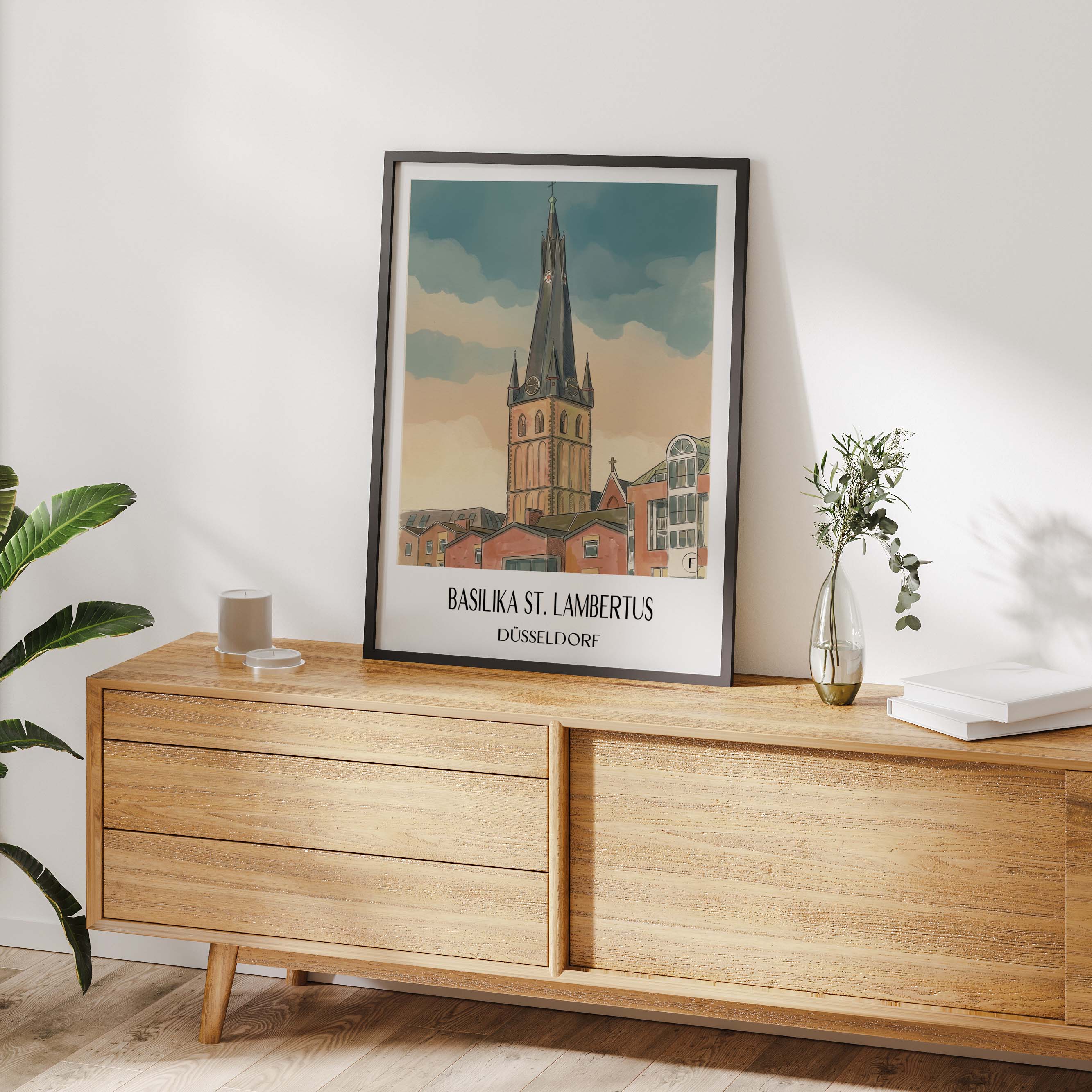 basilika-st.-lambertus-düsseldorf-deutschland-poster-aquarell
