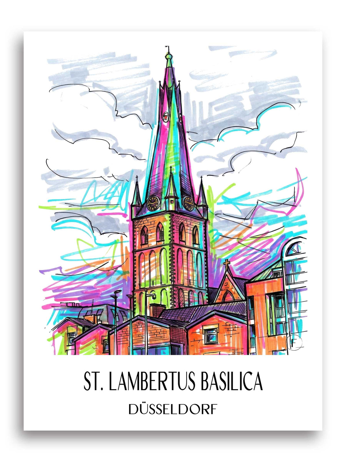 Basilika St. Lambertus Poster - Düsseldorf - Deutschland Kunstdruck - Tag Graffiti von A4 bis A1 - favplace