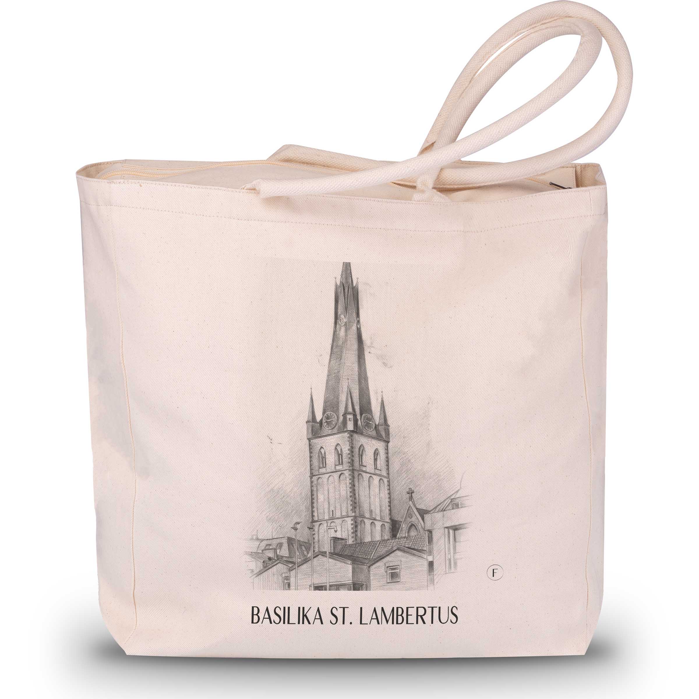 basilika-st.-lambertus-düsseldorf-deutschland-einkaufstasche-bleistift-zeichnung-drawing