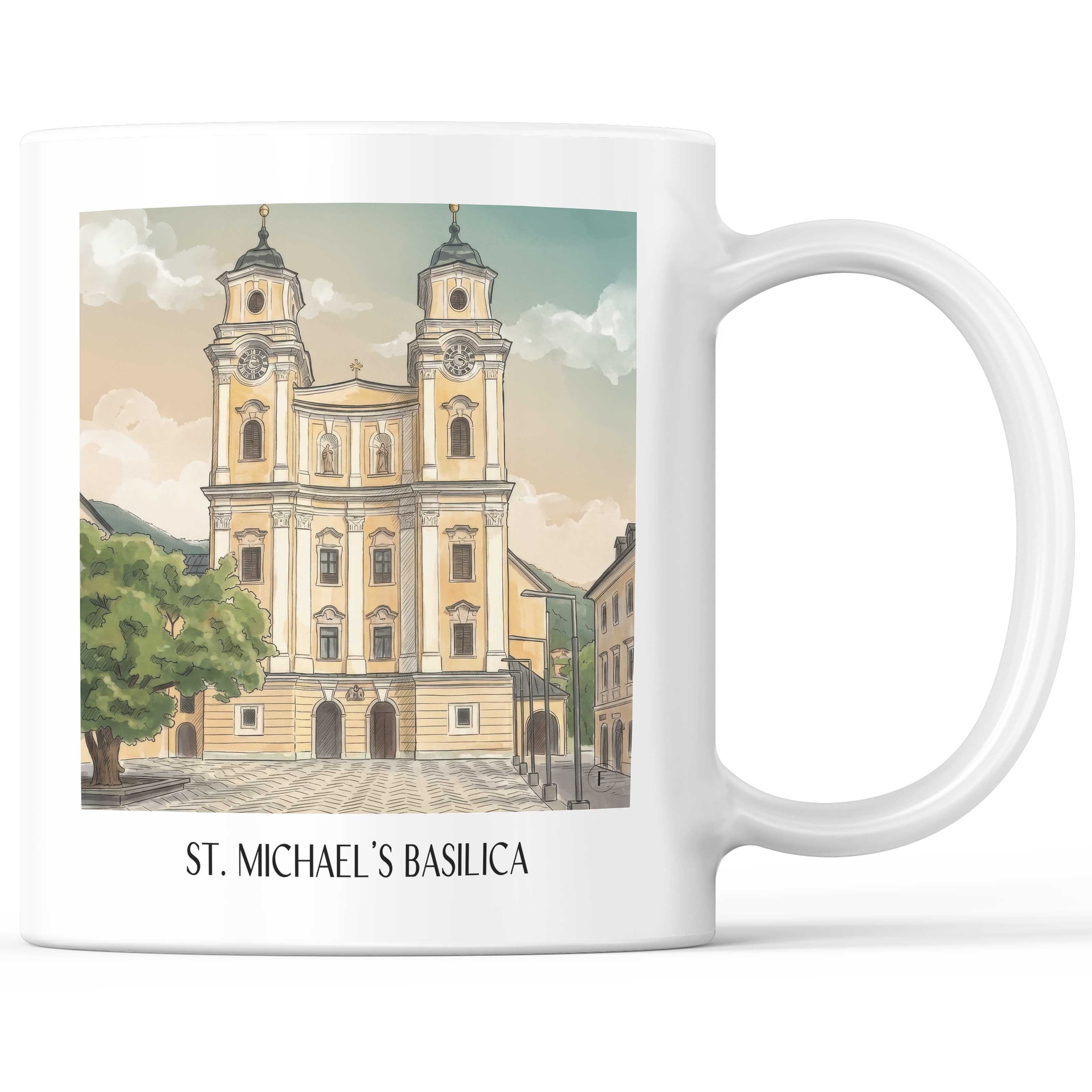 Basilika St. Michael Kaffeebecher - Mondsee - Österreich Becher - Kaffeetasse im Aquarell Stil - favplace
