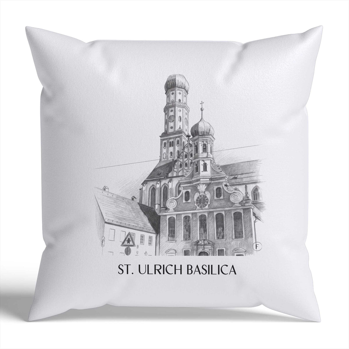 Basilika St. Ulrich Kissenhülle - Zierkissen Bezug - Augsburg - Deutschland Kissen bzw. Kissenbezug im Zeichnung Stil - favplace