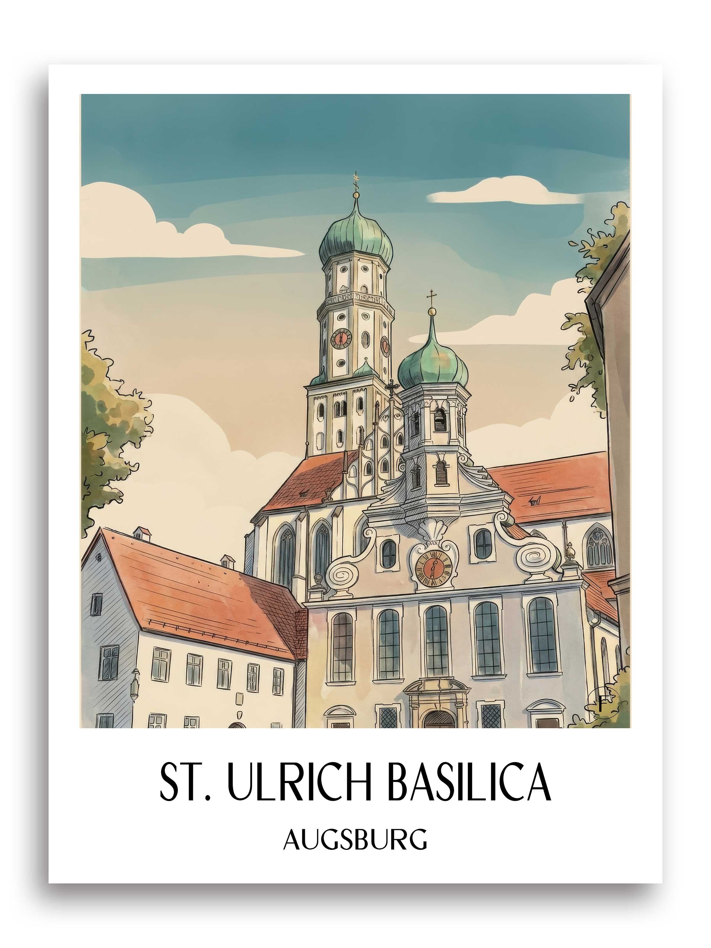 Basilika St. Ulrich Poster - Augsburg - Deutschland Kunstdruck - Aquarell von A4 bis A1 - favplace