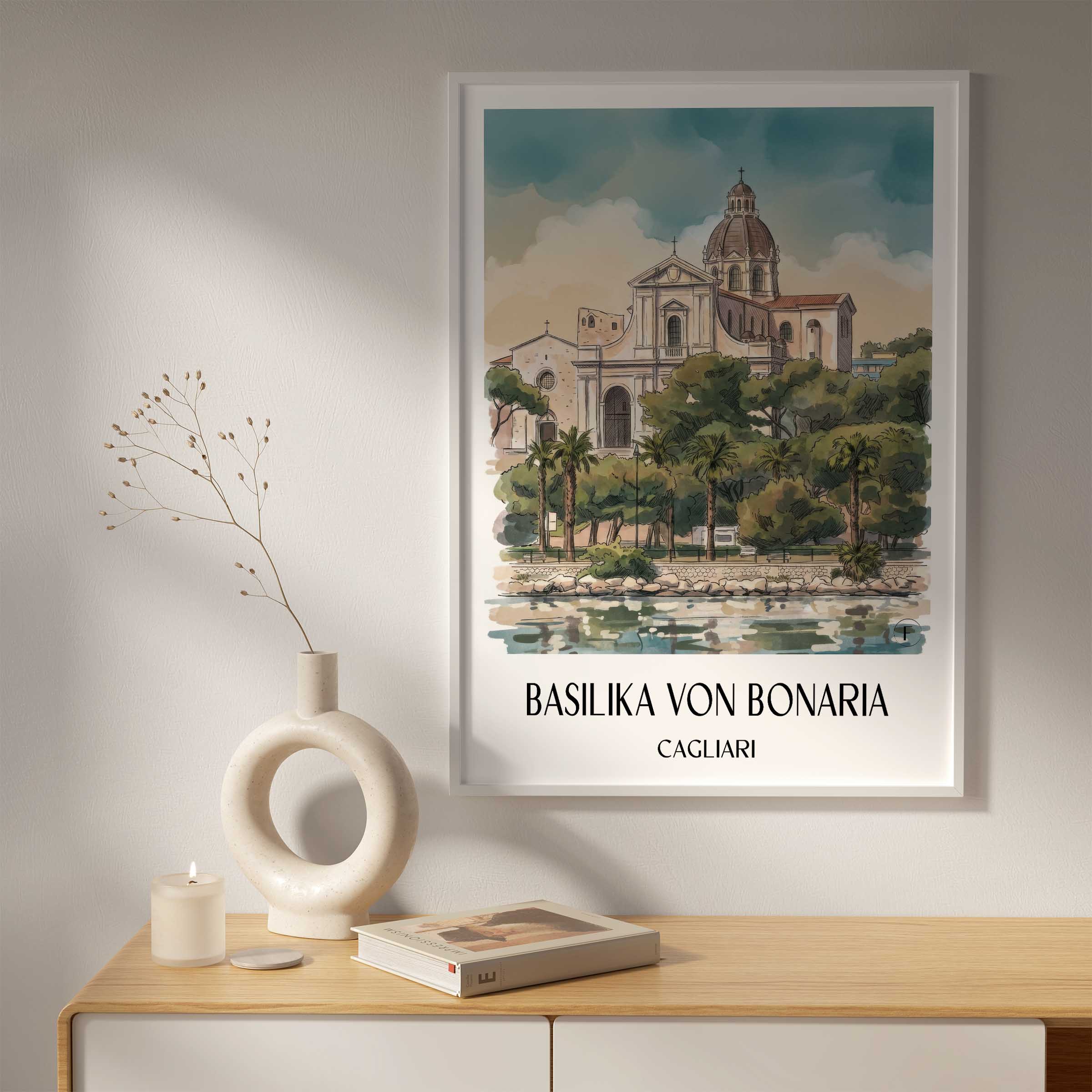 basilika-von-bonaria-cagliari-italien-poster-aquarell