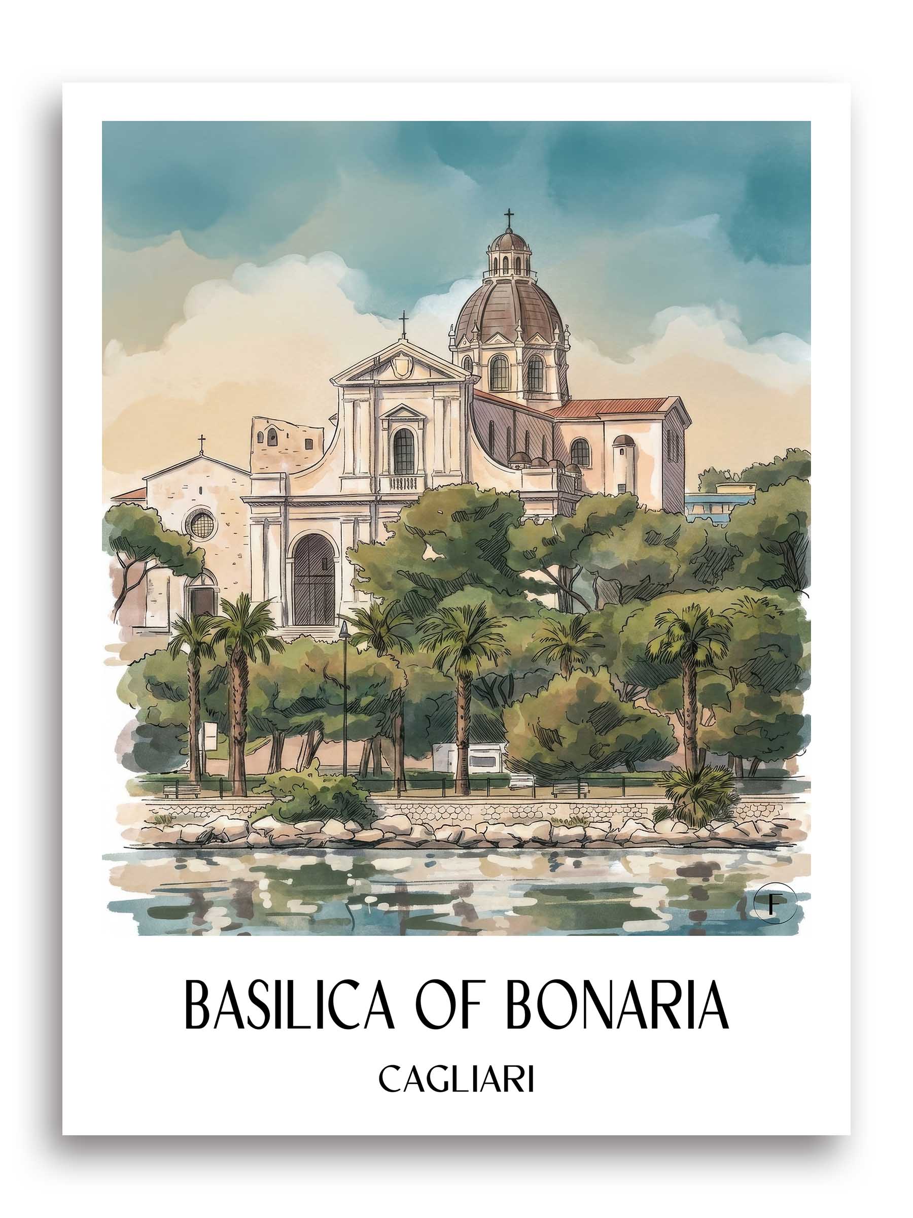 Basilika von Bonaria Poster - Cagliari - Italien Kunstdruck - Aquarell von A4 bis A1 - favplace