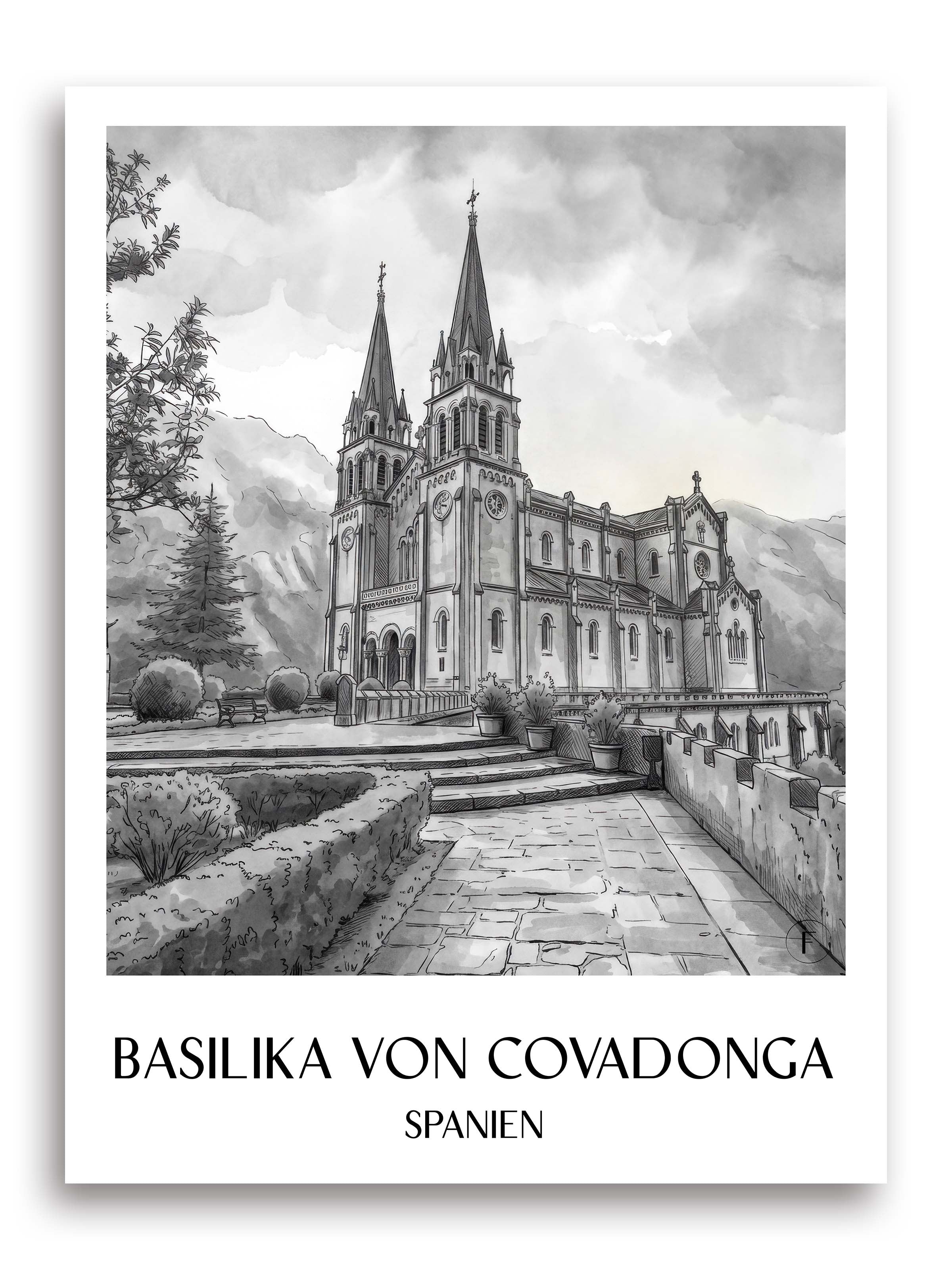 basilika-von-covadonga-spanien-spanien-poster-aquarell-schwarz-weiss