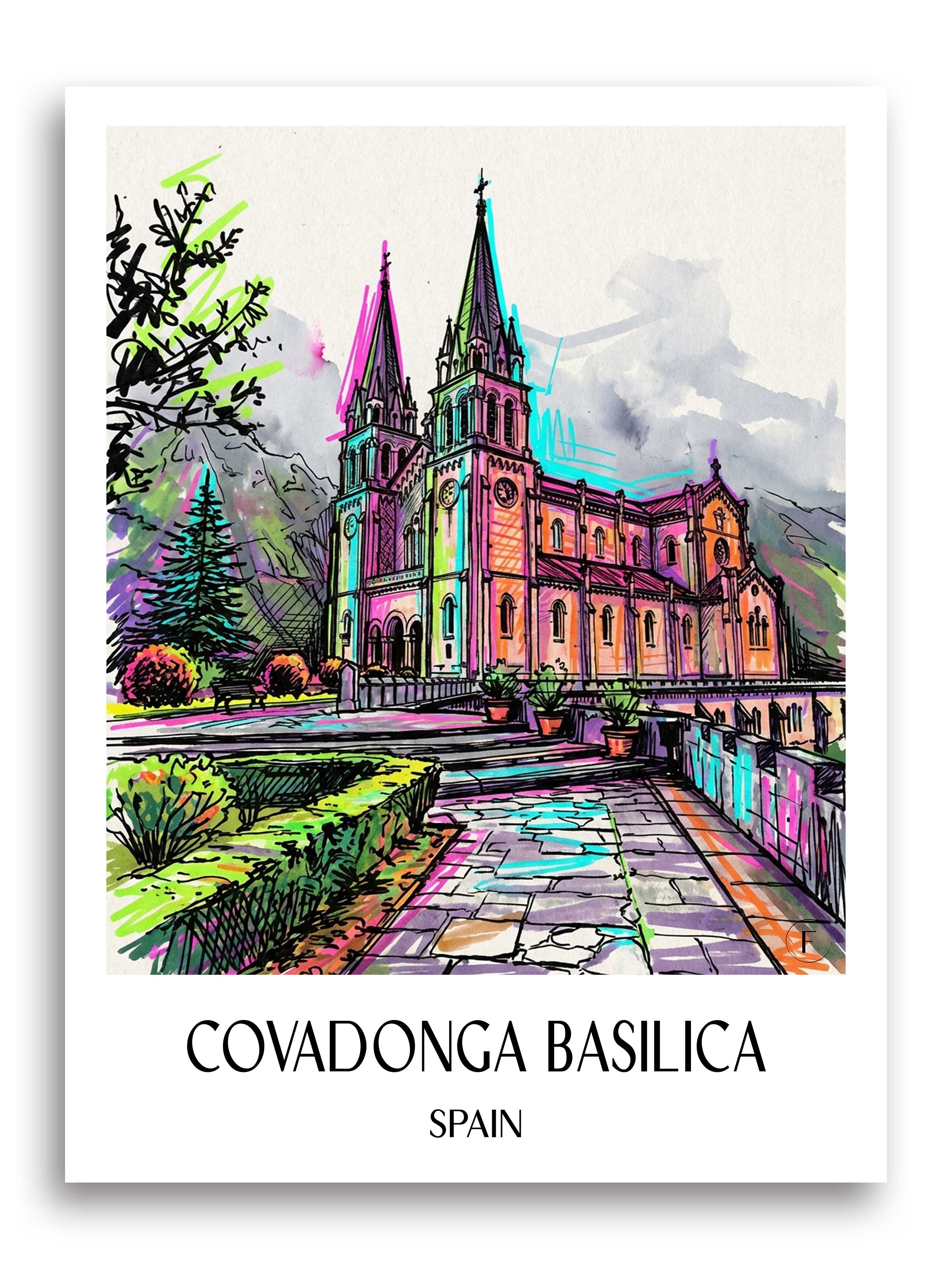 Basilika von Covadonga Poster - Spanien - Spanien Kunstdruck - Tag Graffiti von A4 bis A1 - favplace