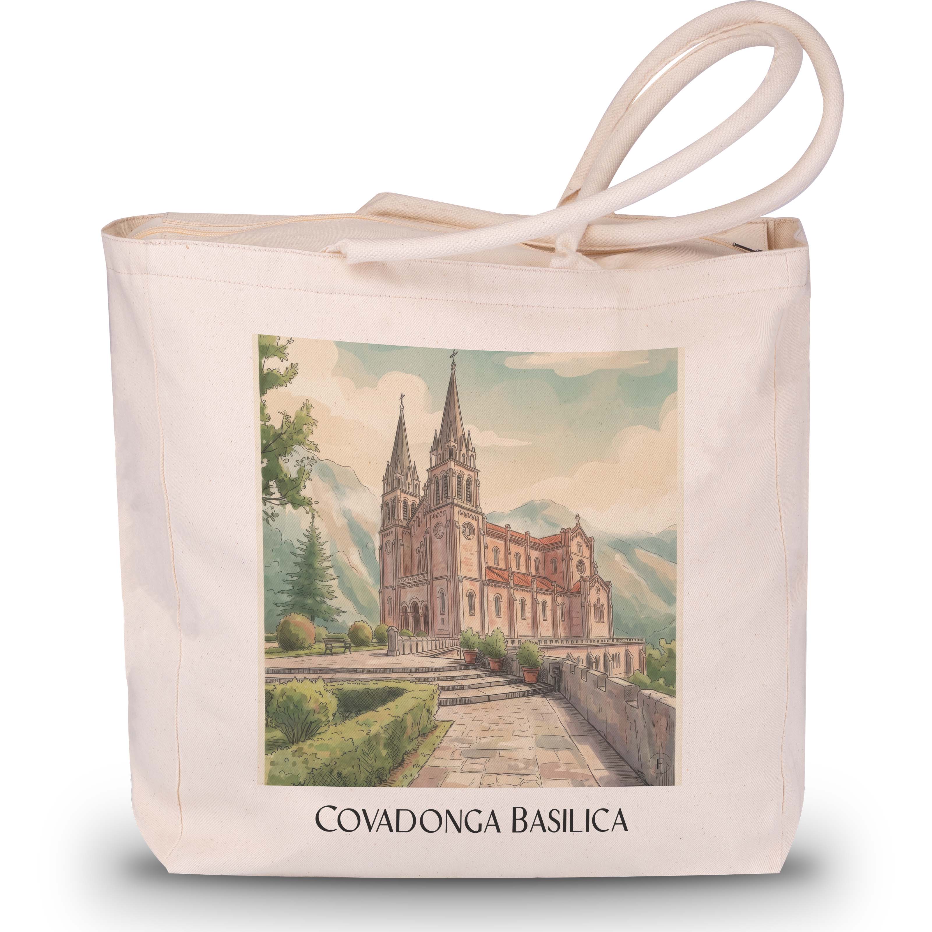 Basilika von Covadonga Shopping Tasche - Spanien - Spanien Tote Bag - Einkaufstasche im Aquarell Stil - favplace