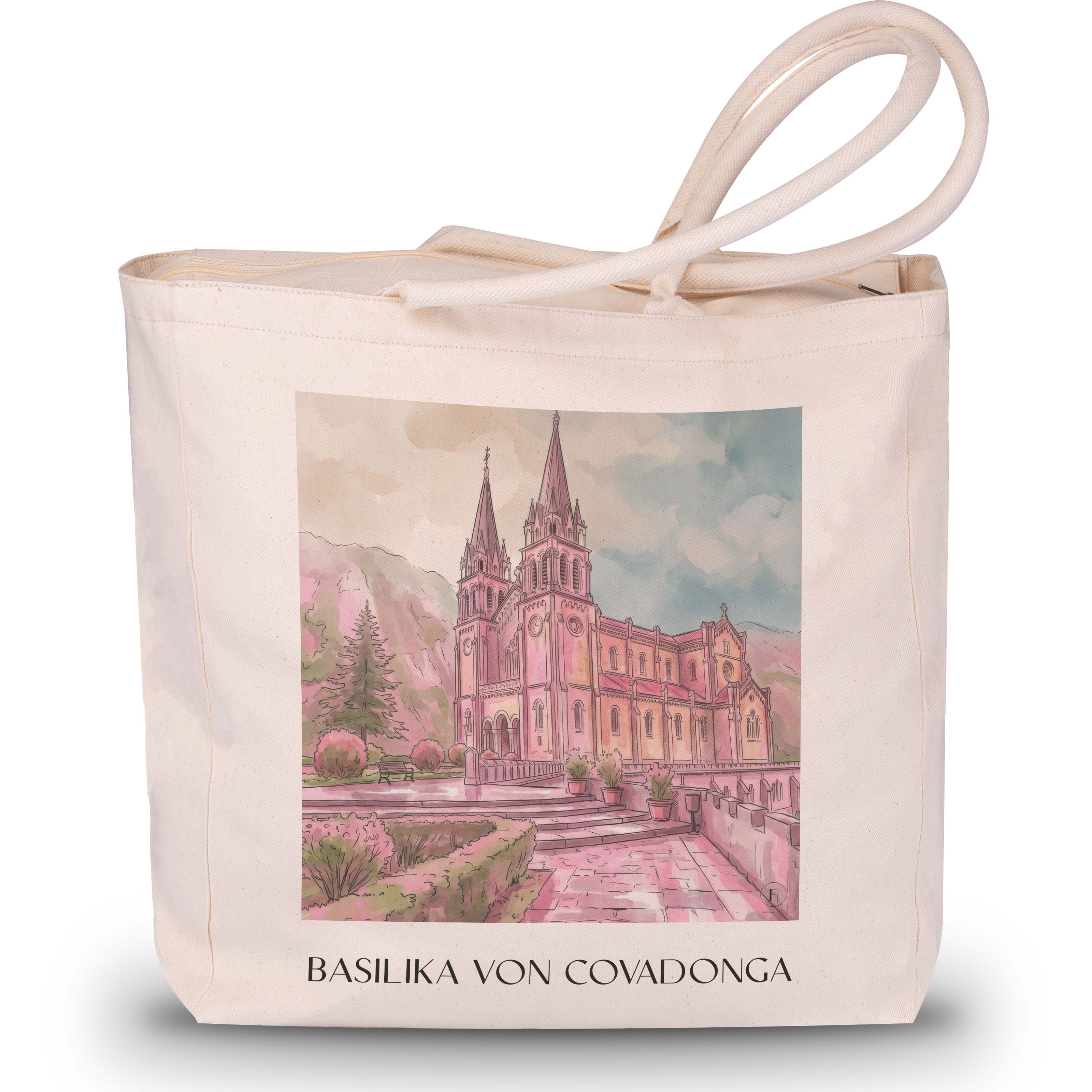 basilika-von-covadonga-spanien-spanien-und-spanien-einkaufstasche-aquarell-pink-rosa