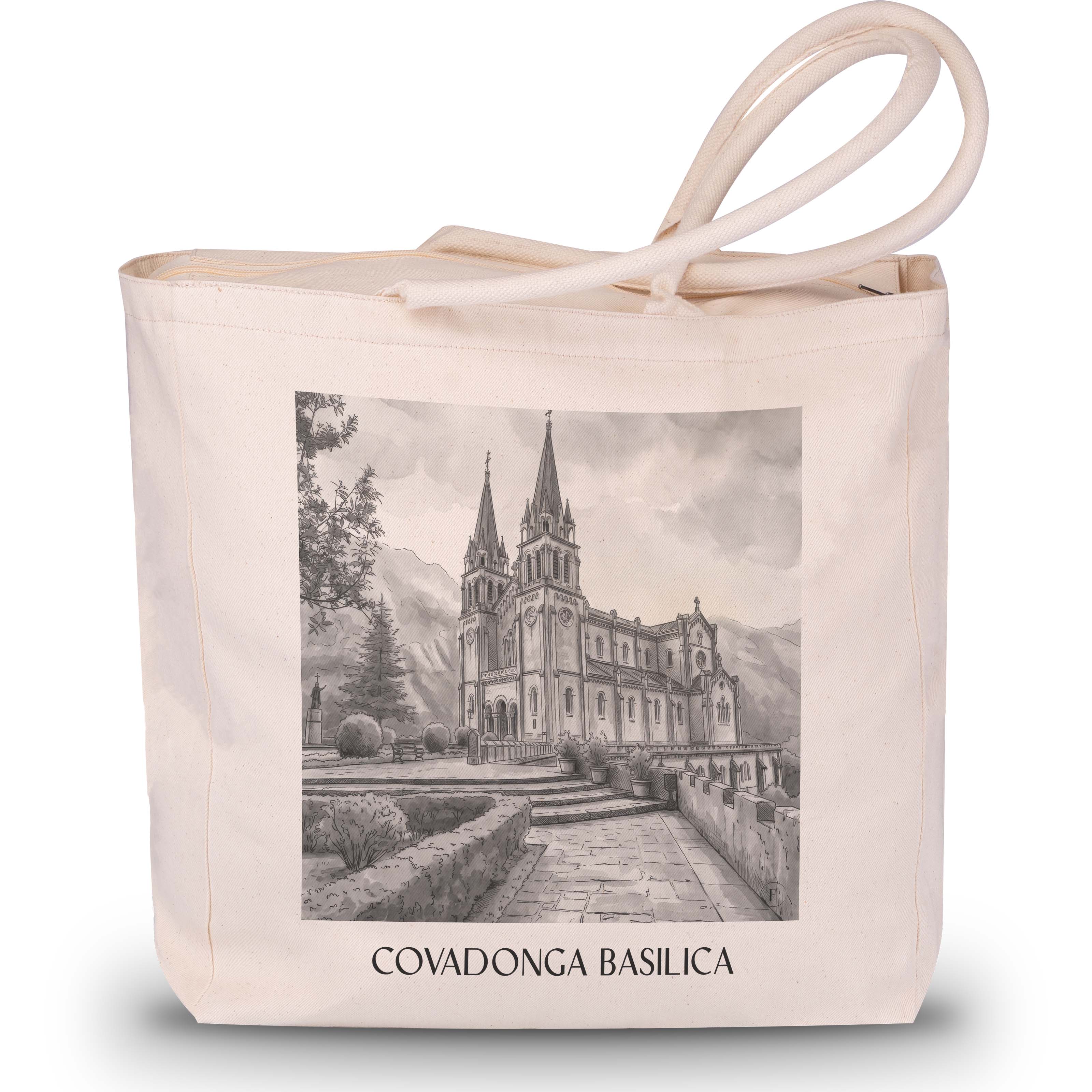 Basilika von Covadonga Shopping Tasche - Spanien - Spanien und Spanien Tote Bag - Einkaufstasche im Aquarell Schwarz-Weiß Stil - favplace