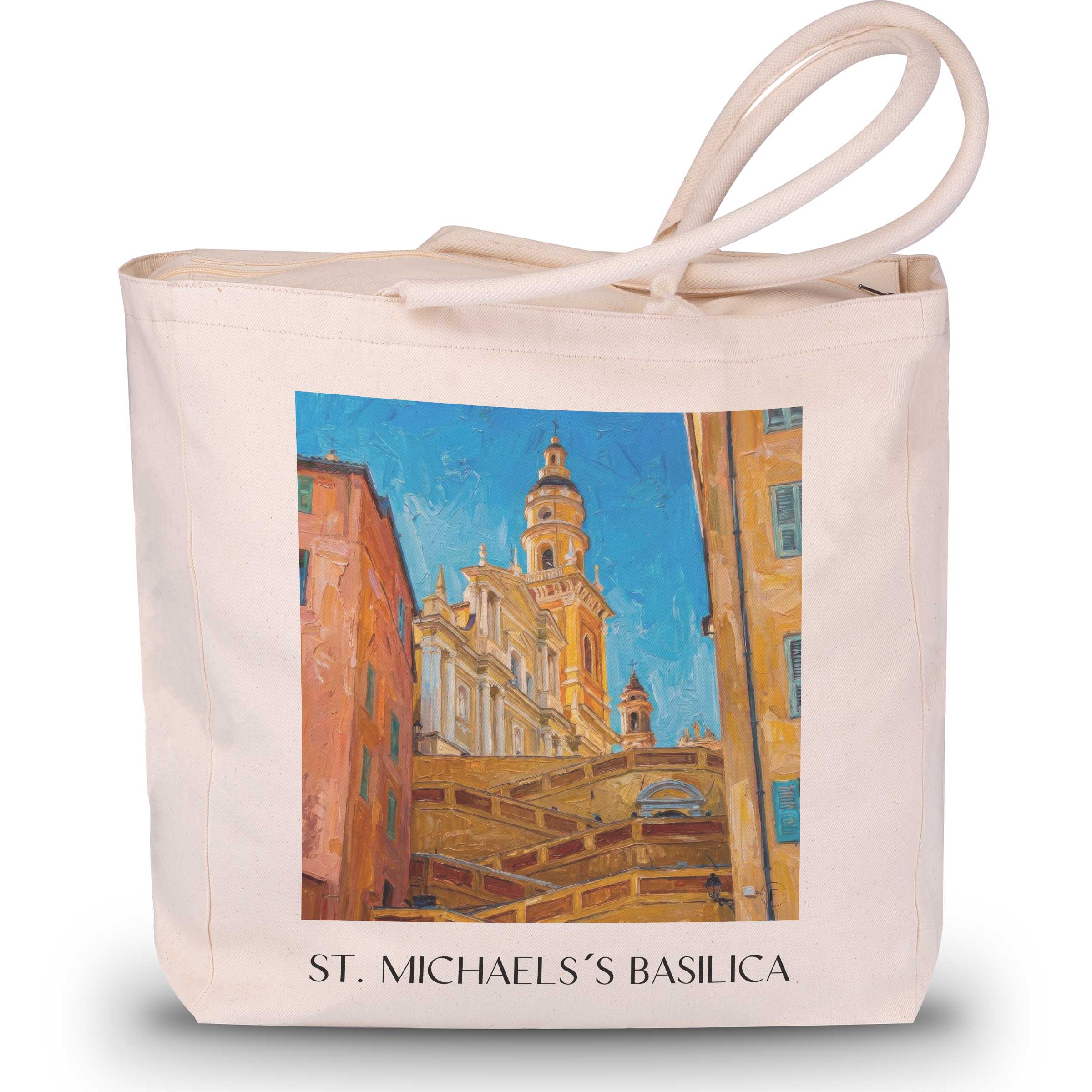 Basilique Saint-Michel Shopping Tasche - Menton - Frankreich Tote Bag - Einkaufstasche im Ölgemälde Stil - favplace