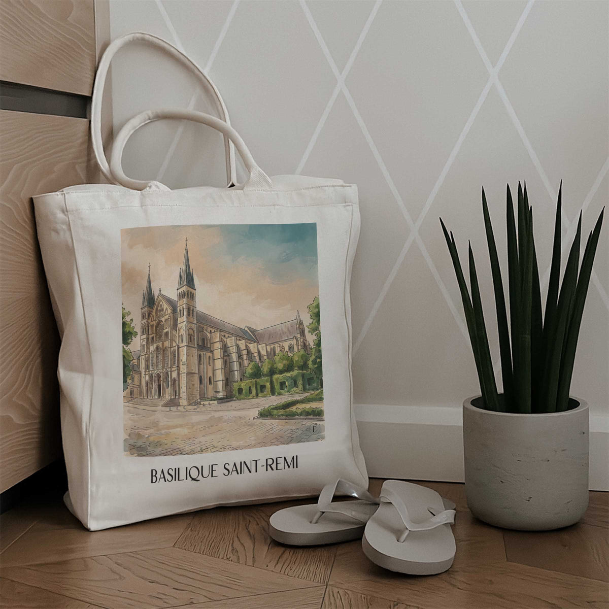 basilique-saint-remi-reims-frankreich-einkaufstasche-aquarell