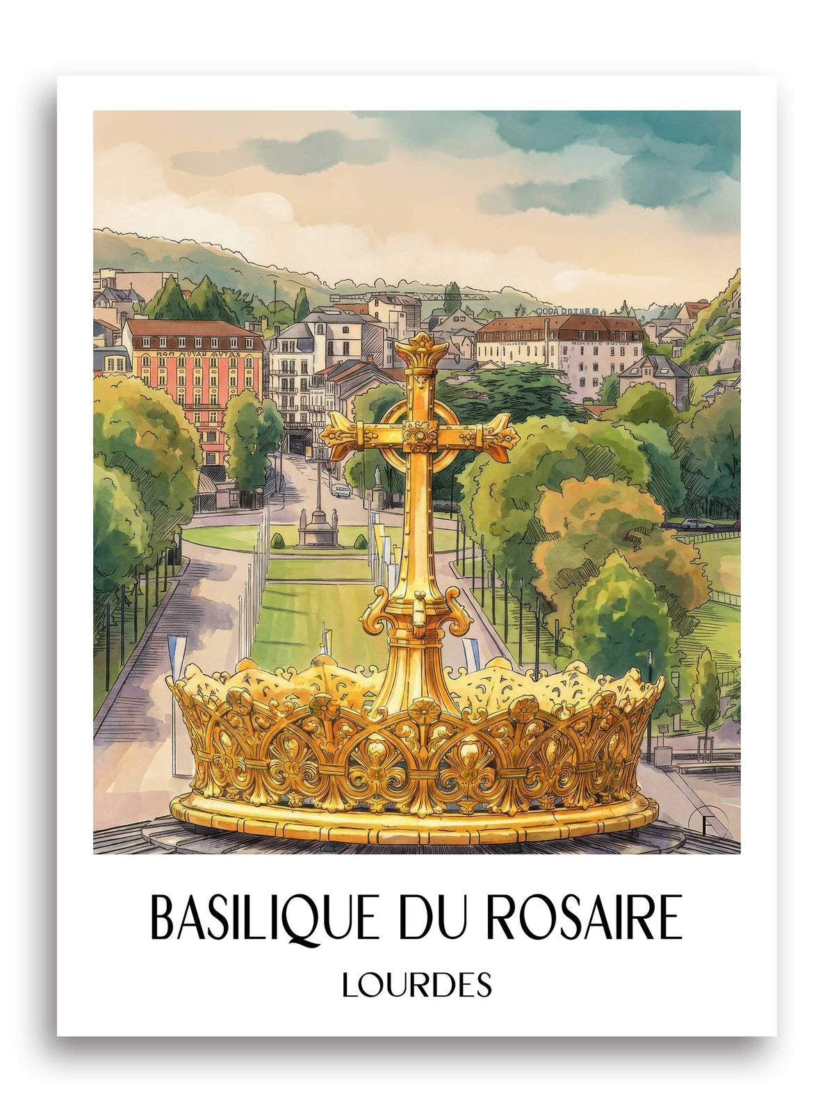 basilique-du-rosaire-lourdes-frankreich-poster-aquarell