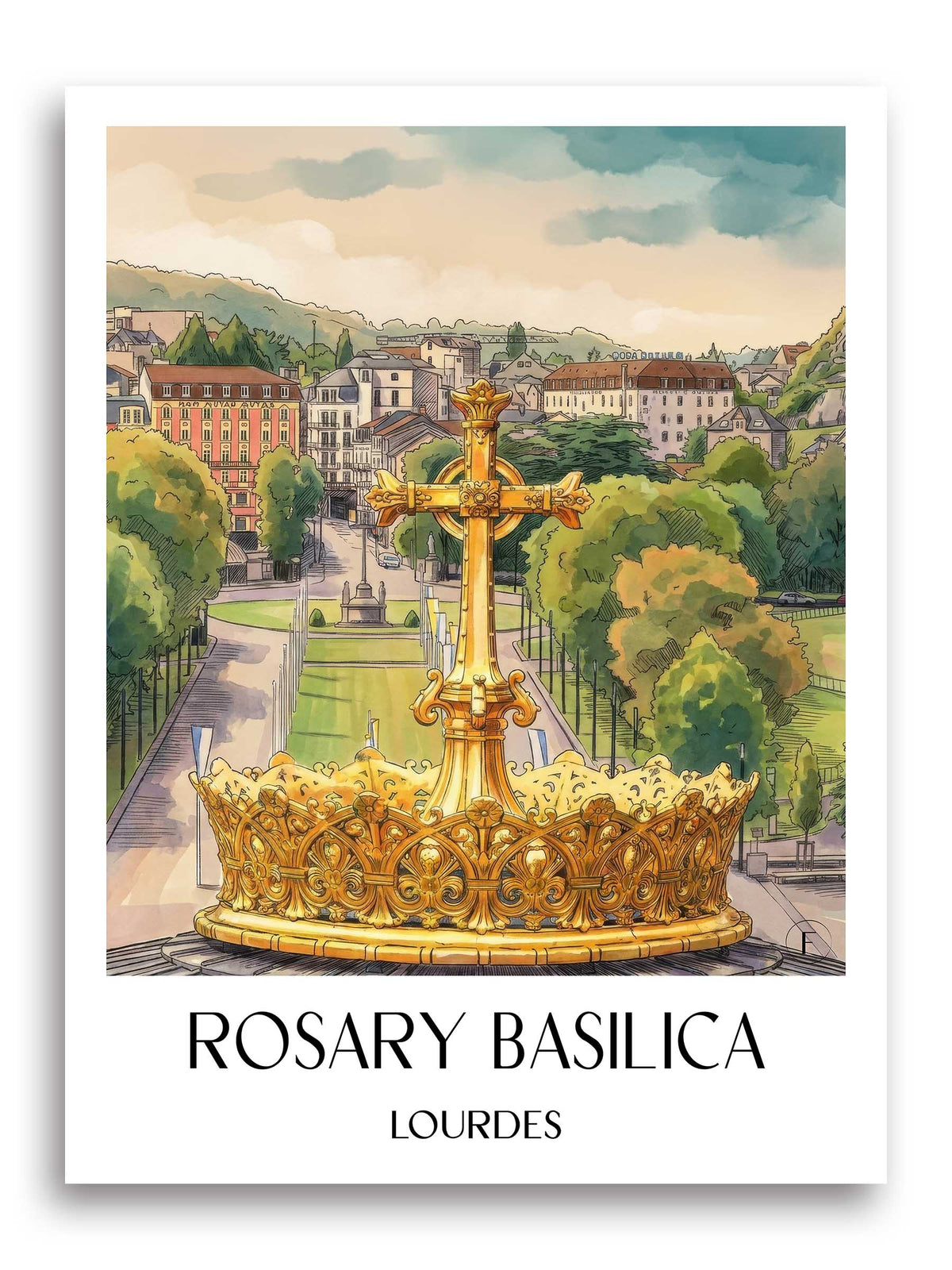 Basilique du Rosaire Poster - Lourdes - Frankreich Kunstdruck - Aquarell von A4 bis A1 - favplace