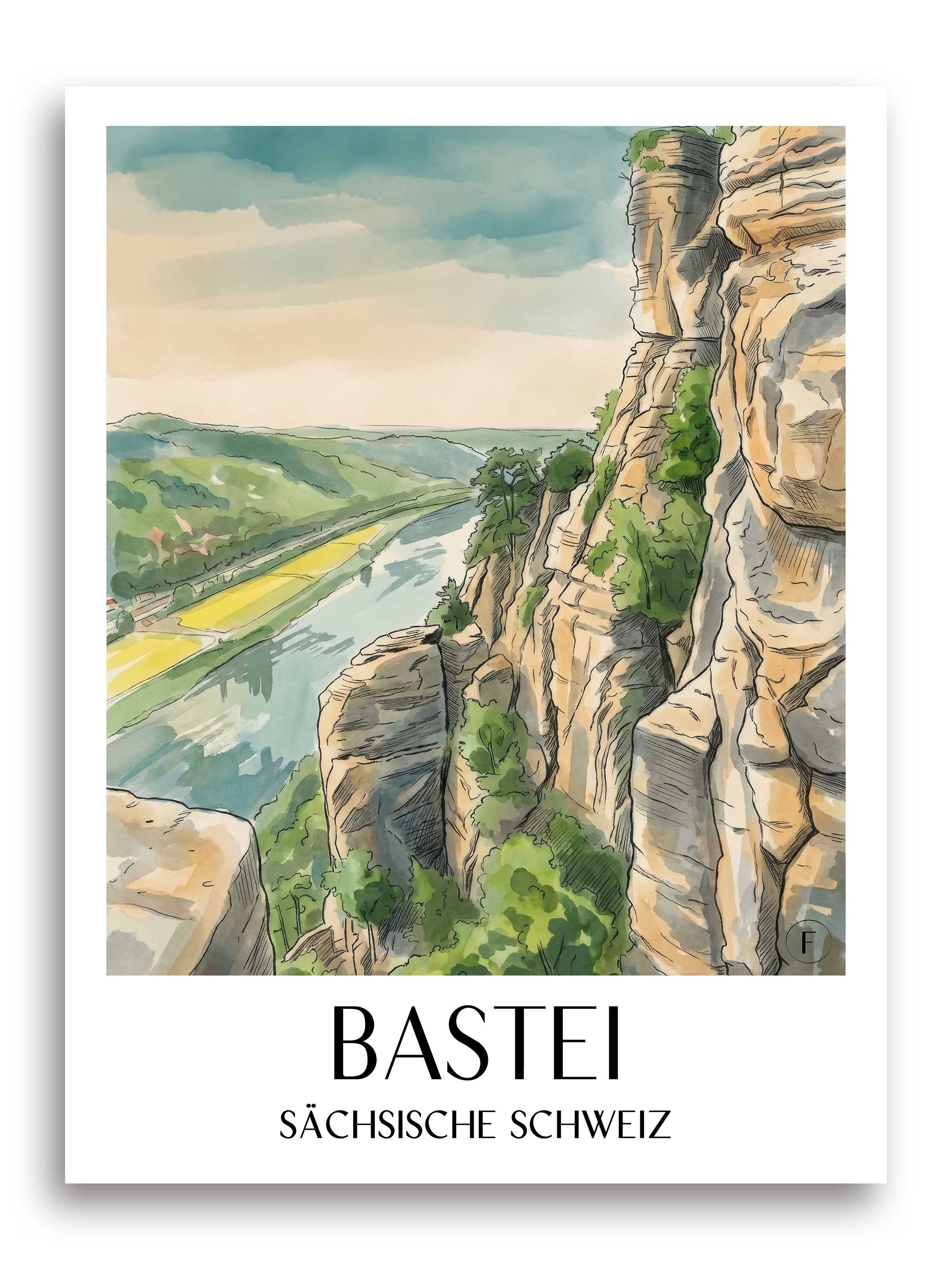 bastei-sächsische-schweiz-deutschland-poster-aquarell
