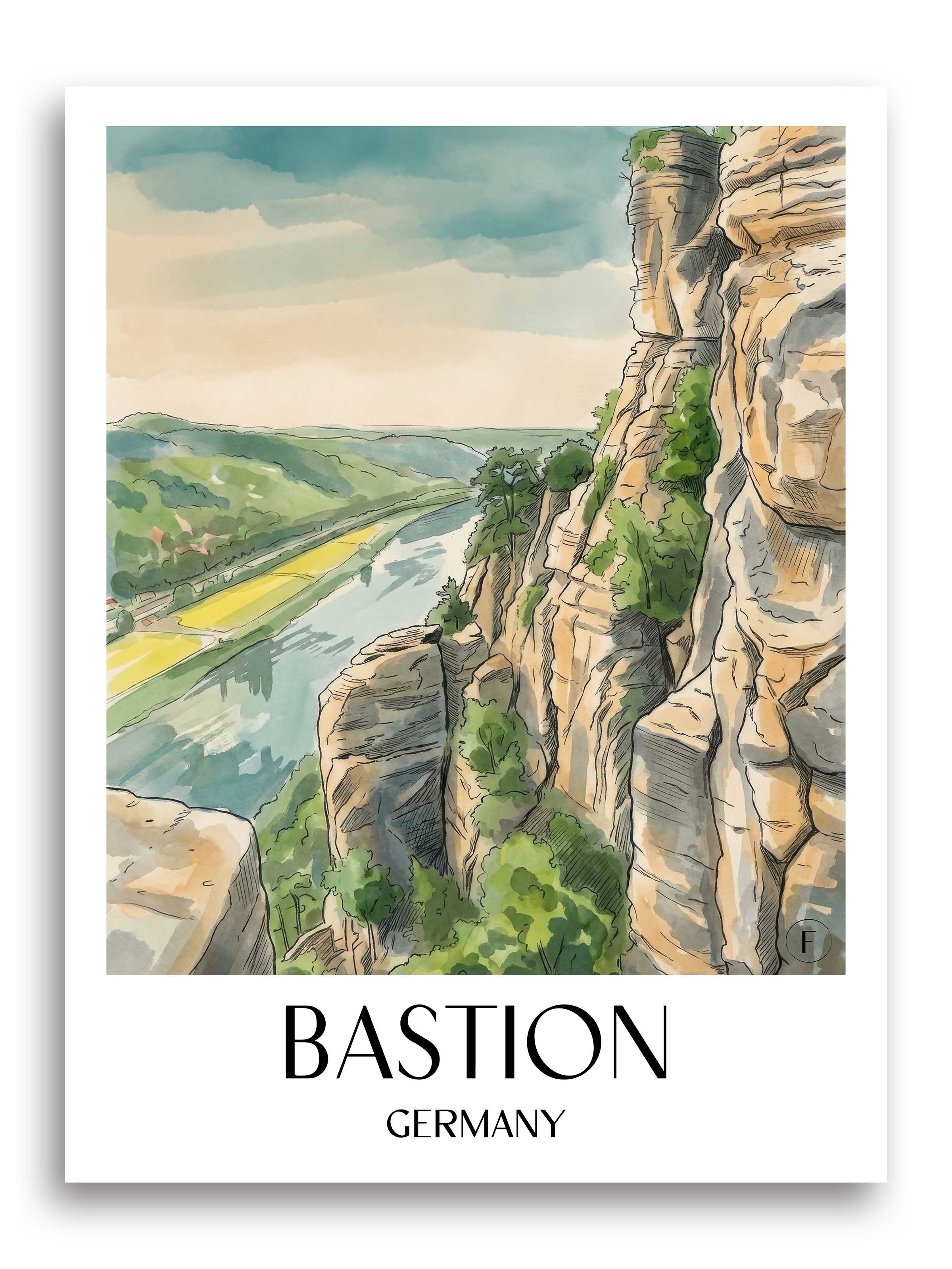 Bastei Poster - Sächsische Schweiz - Deutschland Kunstdruck - Aquarell von A4 bis A1 - favplace