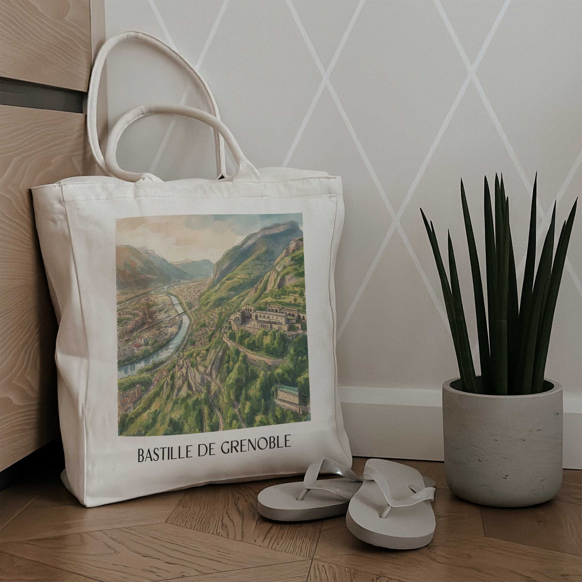bastille-de-grenoble-isère-frankreich-einkaufstasche-aquarell