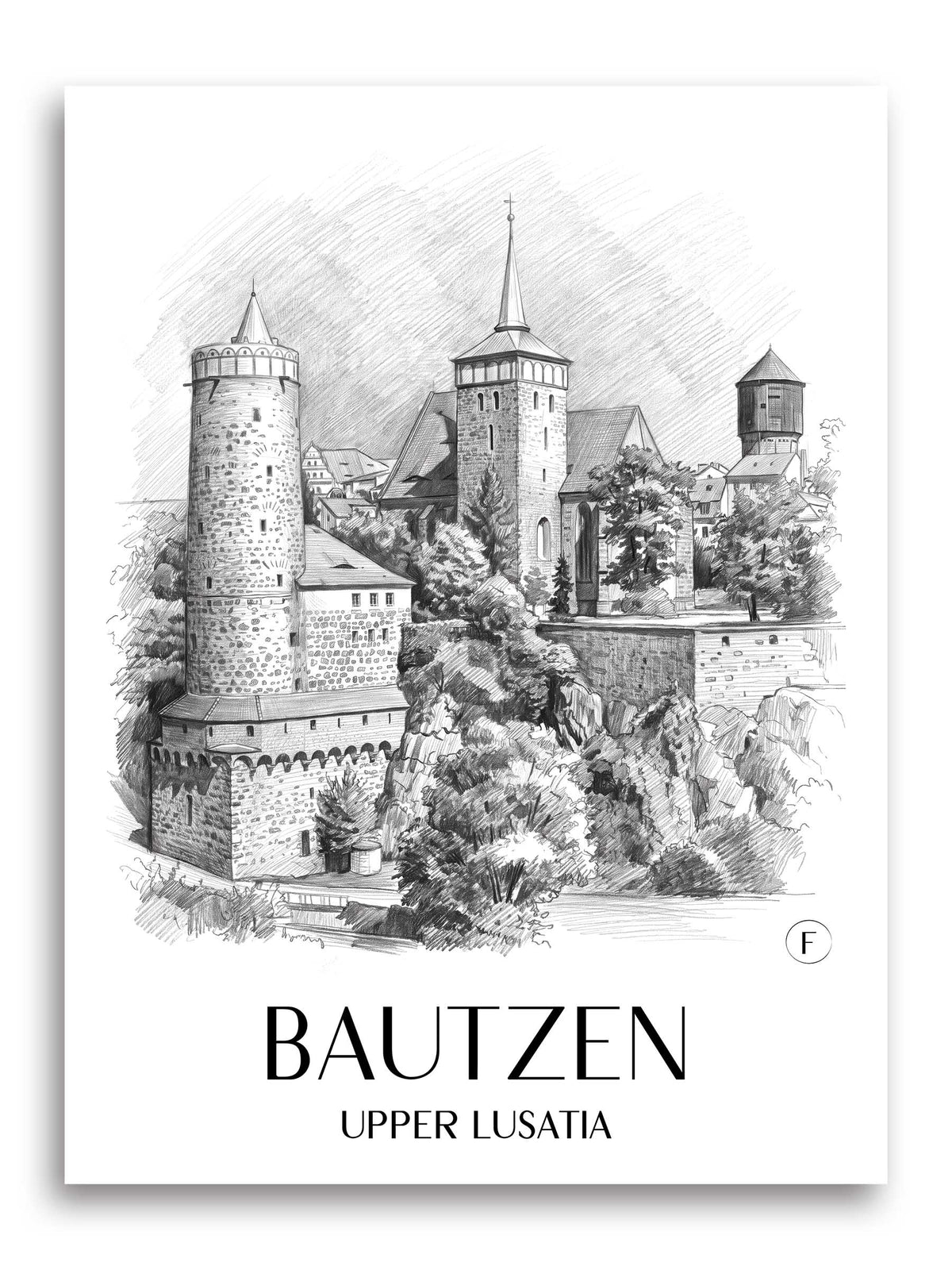 Bautzen Poster - Oberlausitz - Deutschland Kunstdruck - Zeichnung von A4 bis A1