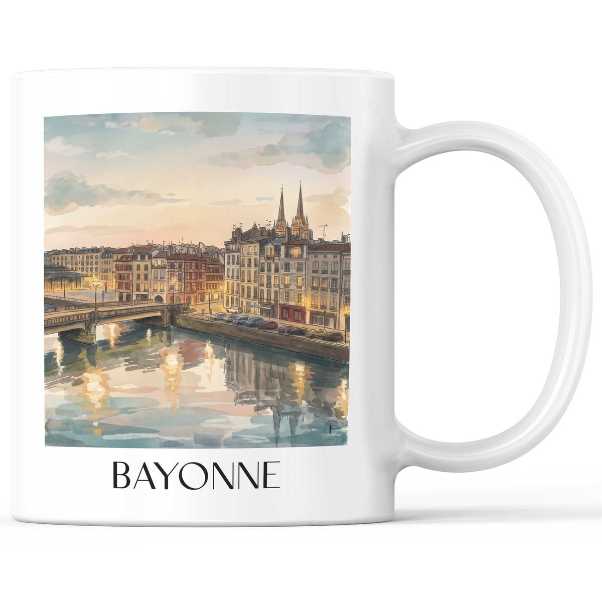 Bayonne Kaffeebecher - Pays Basque - Frankreich Becher - Kaffeetasse im Aquarell Stil - favplace