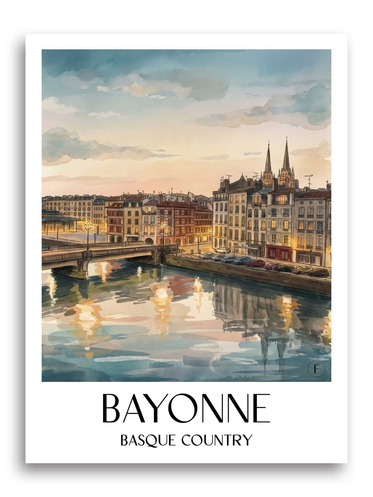 Bayonne Poster - Pays Basque - Frankreich Kunstdruck - Aquarell von A4 bis A1 - favplace