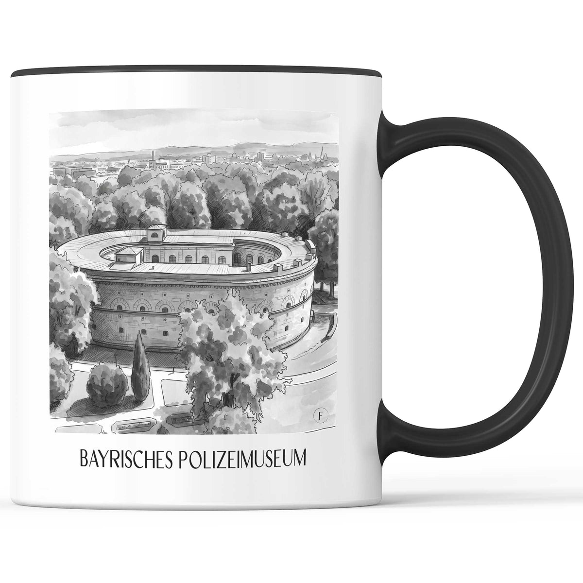 bayrisches-polizeimuseum-ingolstadt-deutschland-kaffeebecher-aquarell-schwarz-weiss