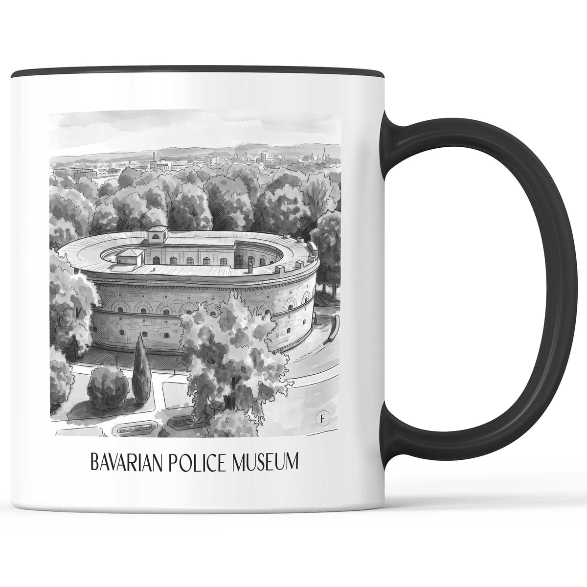Bayrisches Polizeimuseum Kaffeebecher - Ingolstadt - Deutschland Becher - Kaffeetasse im Aquarell Schwarz-Weiß Stil - favplace