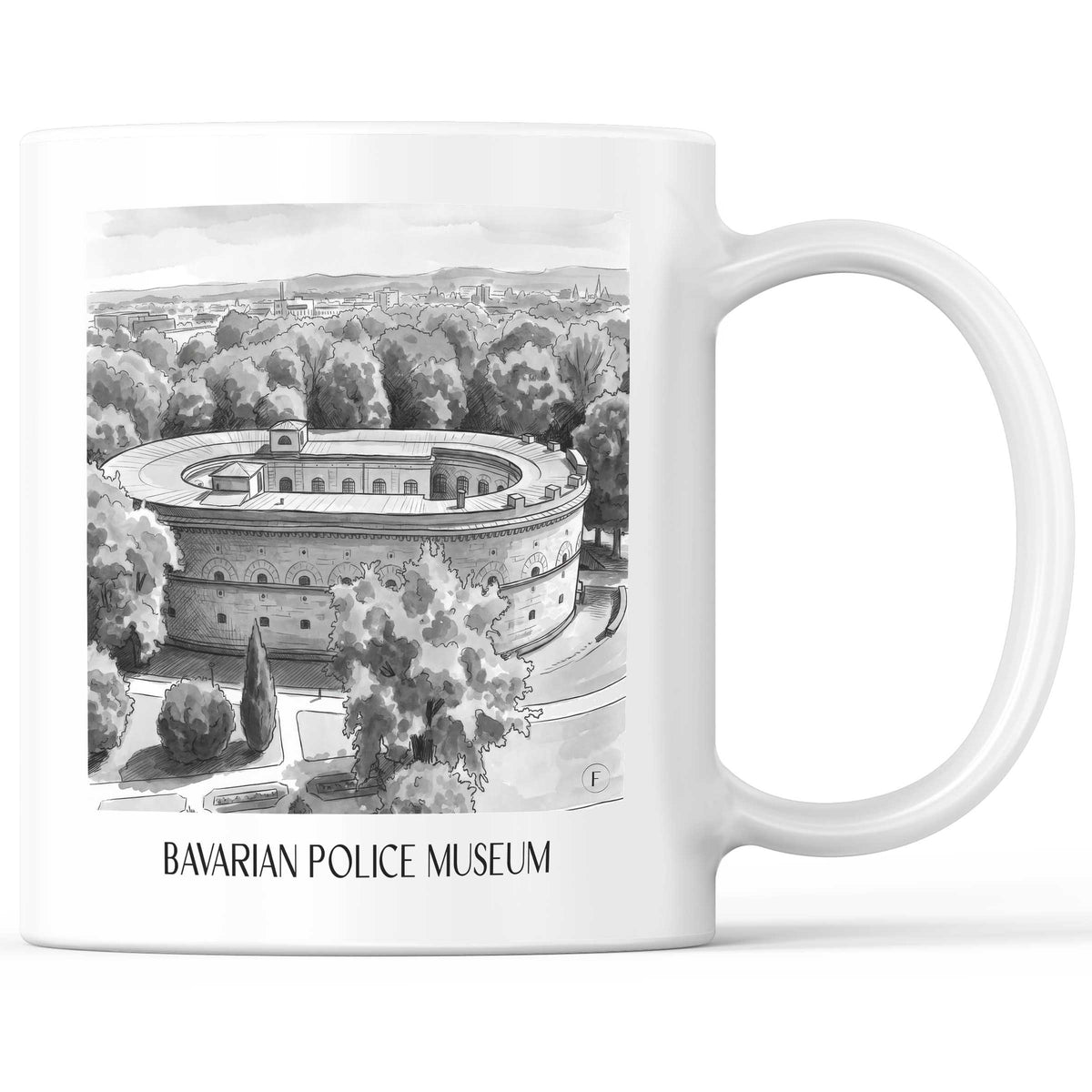 Bayrisches Polizeimuseum Kaffeebecher - Ingolstadt - Deutschland Becher - Kaffeetasse im Aquarell Schwarz-Weiß Stil - favplace