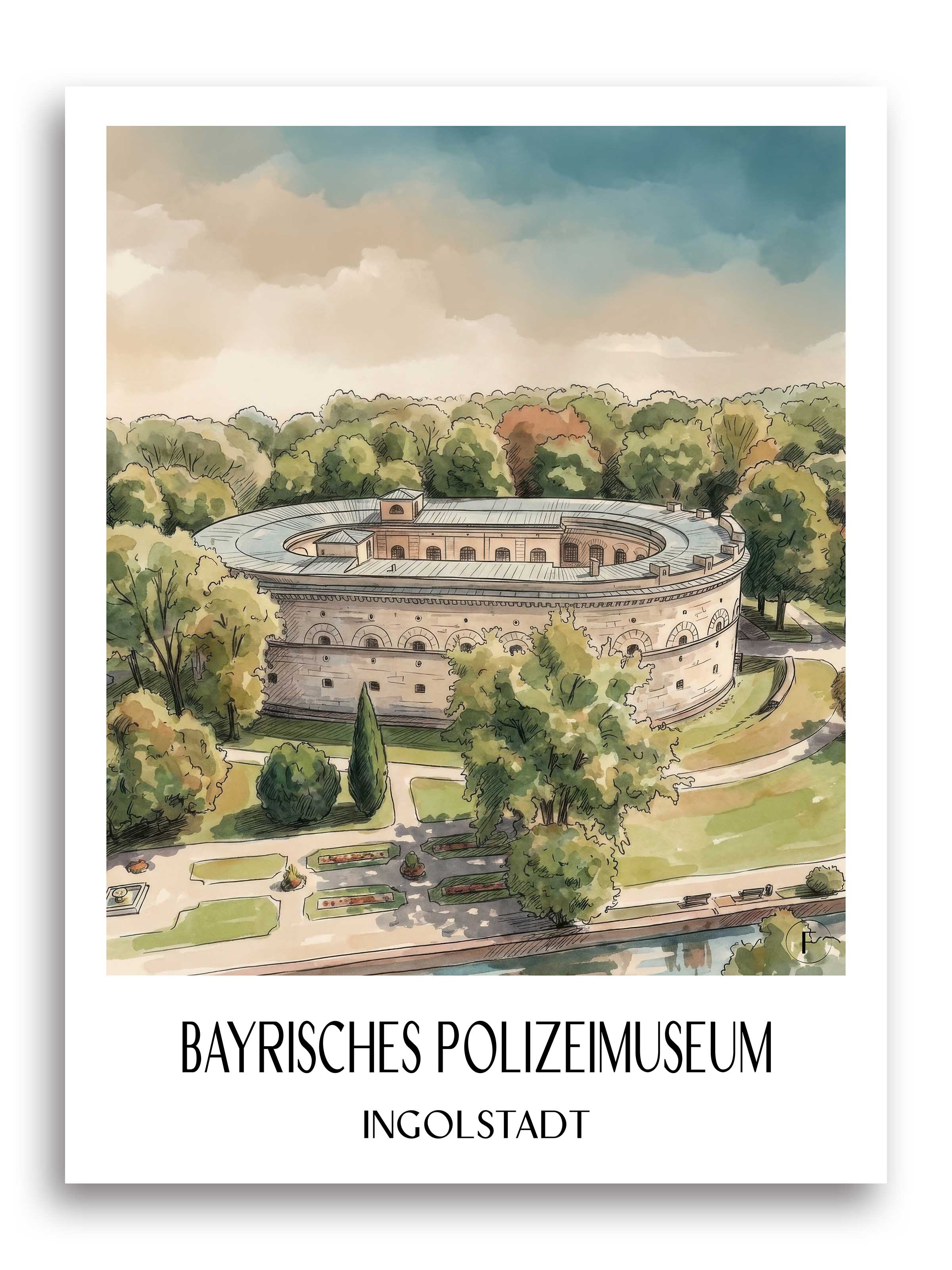 bayrisches-polizeimuseum-ingolstadt-deutschland-poster-aquarell