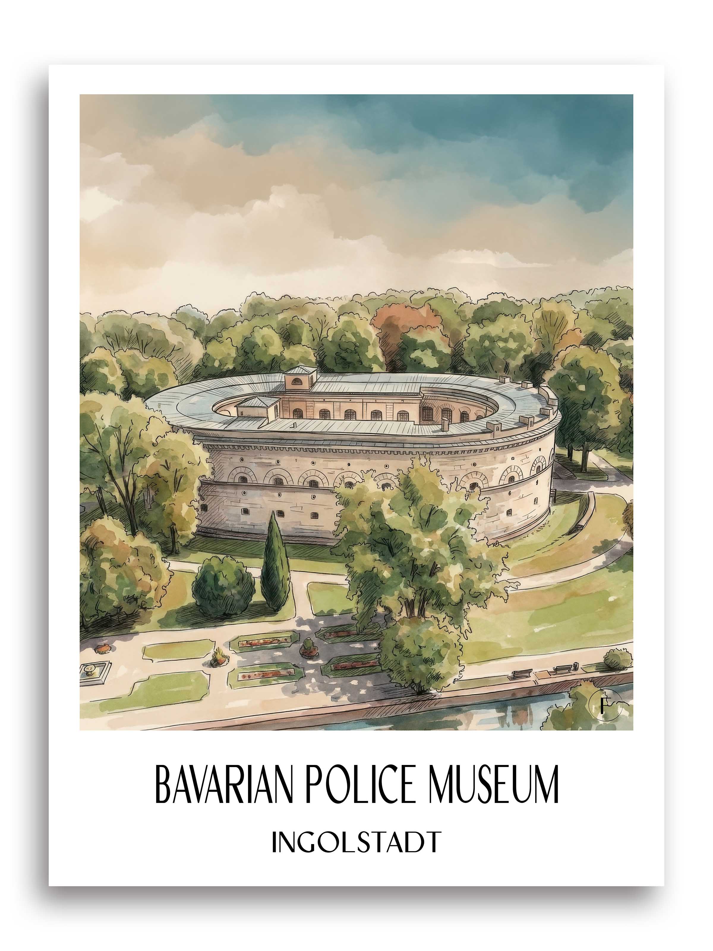 Bayrisches Polizeimuseum Poster - Ingolstadt - Deutschland Kunstdruck - Aquarell von A4 bis A1 - favplace
