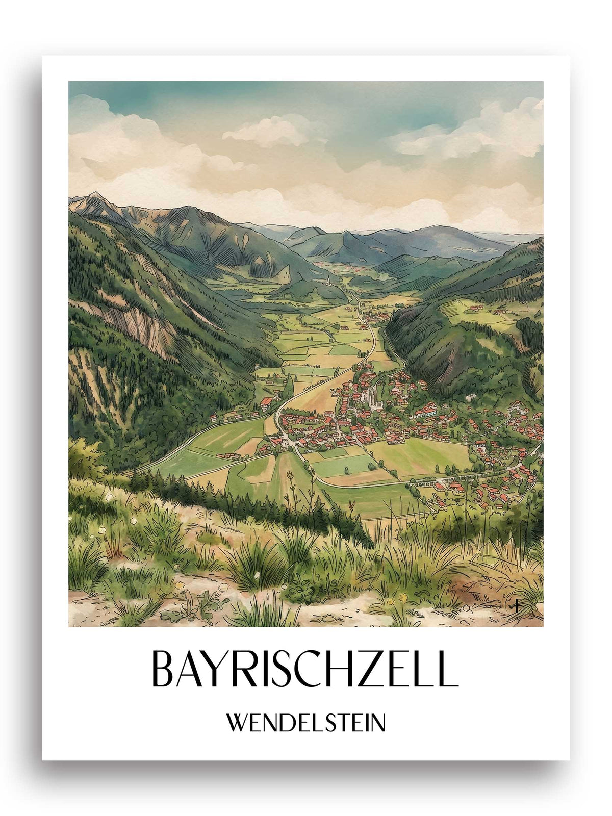bayrischzell-wendelstein-deutschland-poster-aquarell