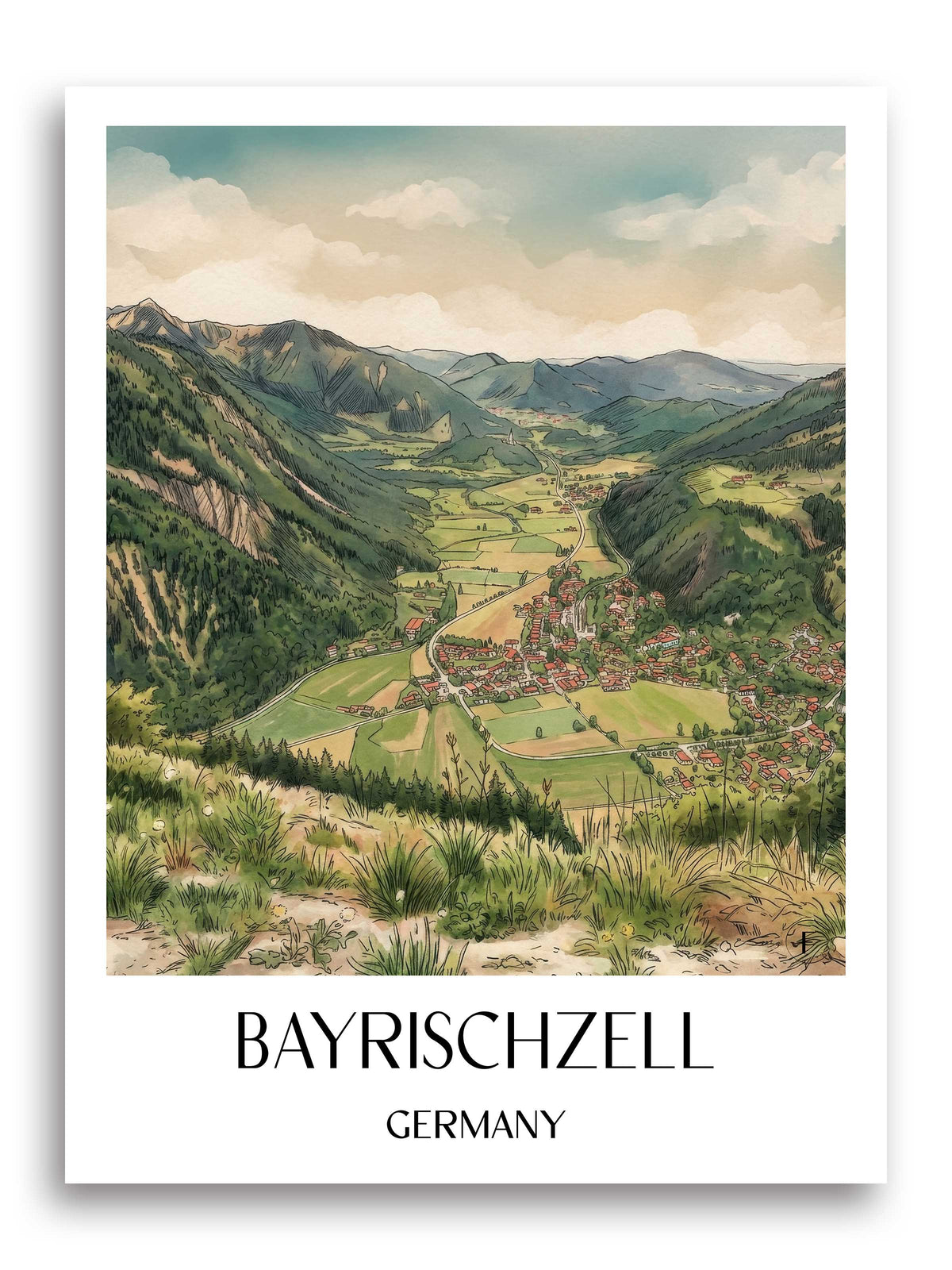 Bayrischzell Poster - Wendelstein - Deutschland Kunstdruck - Aquarell von A4 bis A1 - favplace