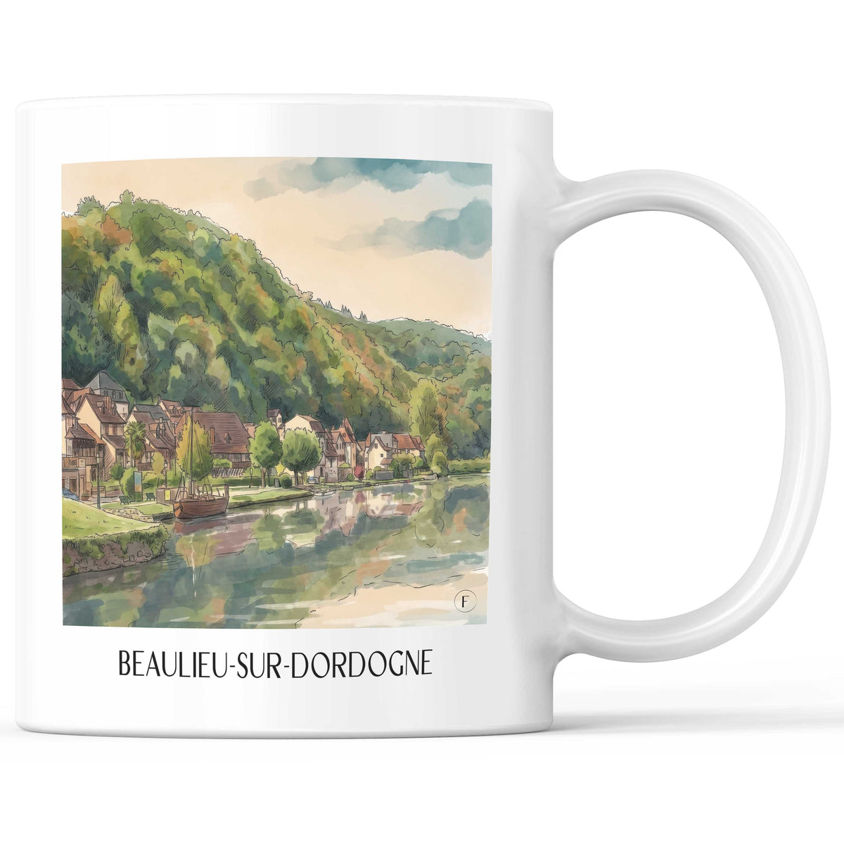 Beaulieu-sur-Dordogne Kaffeebecher - Corrèze - Frankreich Becher - Kaffeetasse im Aquarell Stil - favplace
