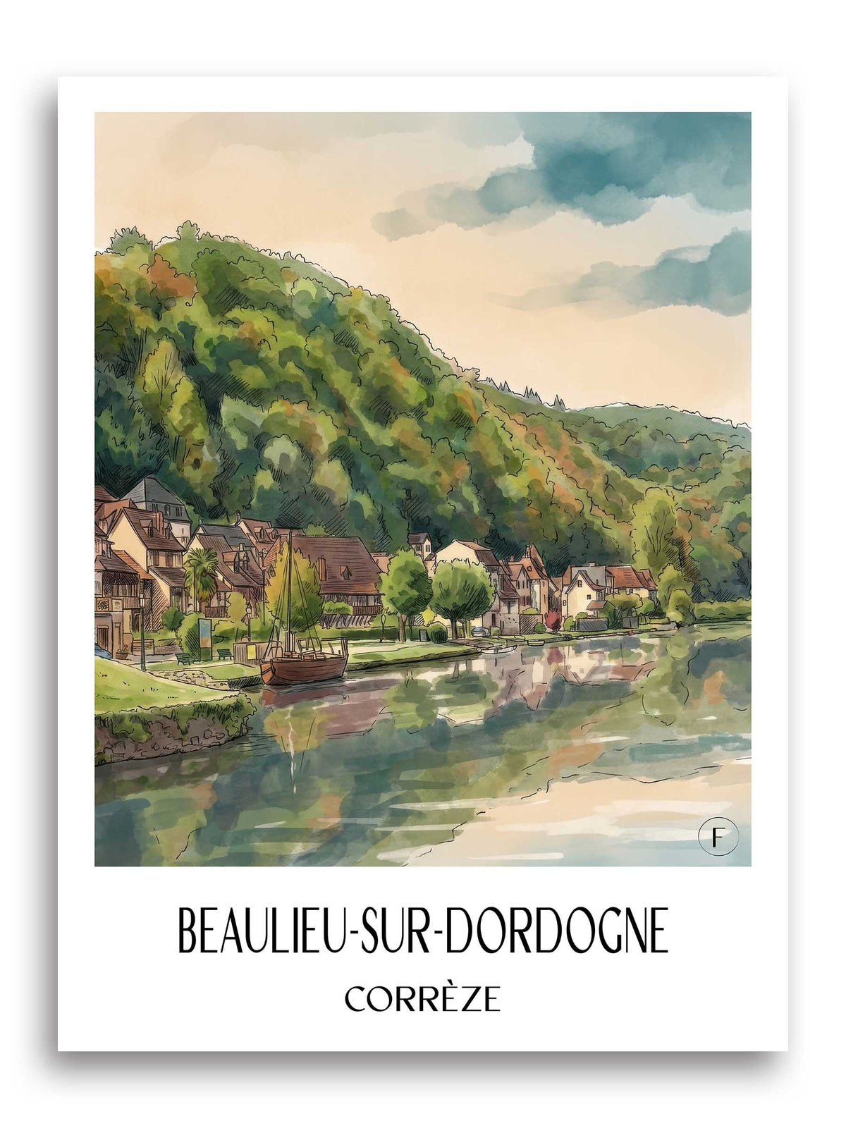Beaulieu-sur-Dordogne Poster - Corrèze - Frankreich Kunstdruck - Aquarell von A4 bis A1 - favplace