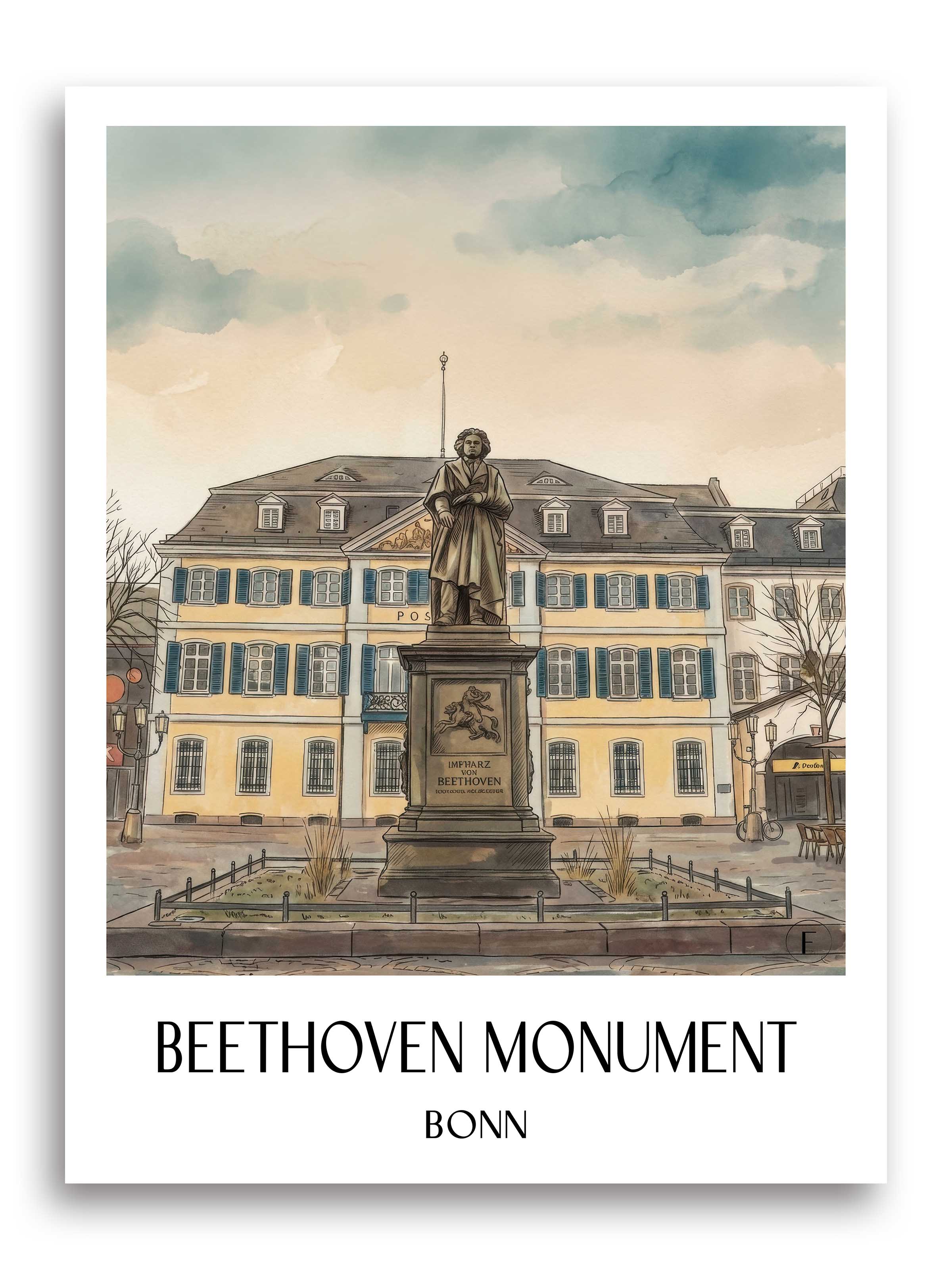 Beethoven-Denkmal Poster - Bonn - Deutschland Kunstdruck - Aquarell von A4 bis A1 - favplace
