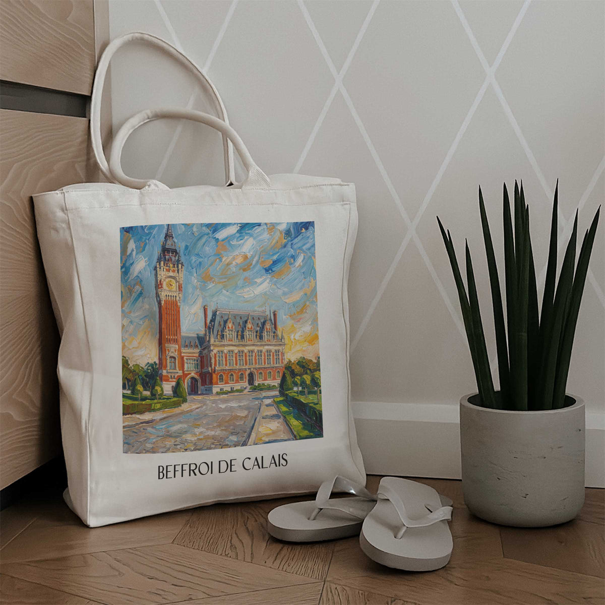 beffroi-de-calais-côte-d'opale-frankreich-einkaufstasche-oil-painting-oelgemaelde