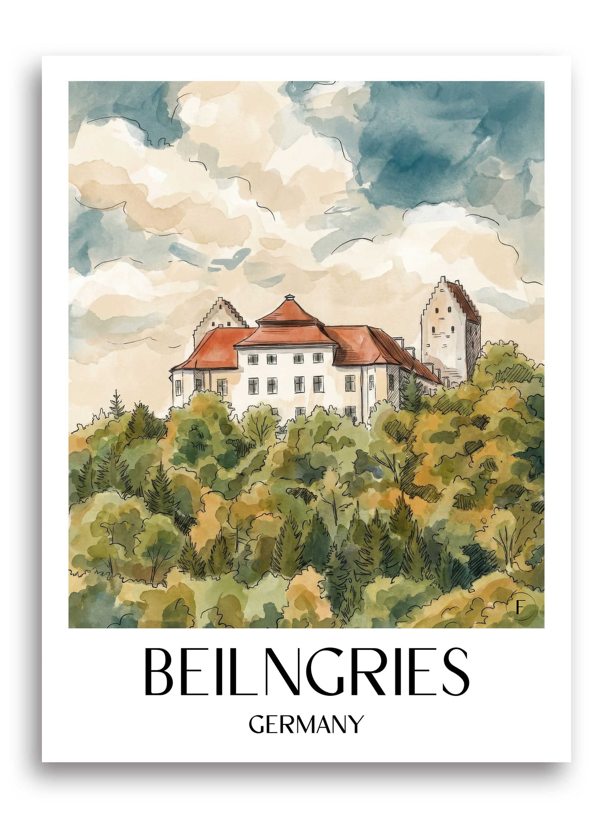 Beilngries Poster - Altmühltal - Deutschland Kunstdruck - Aquarell von A4 bis A1 - favplace