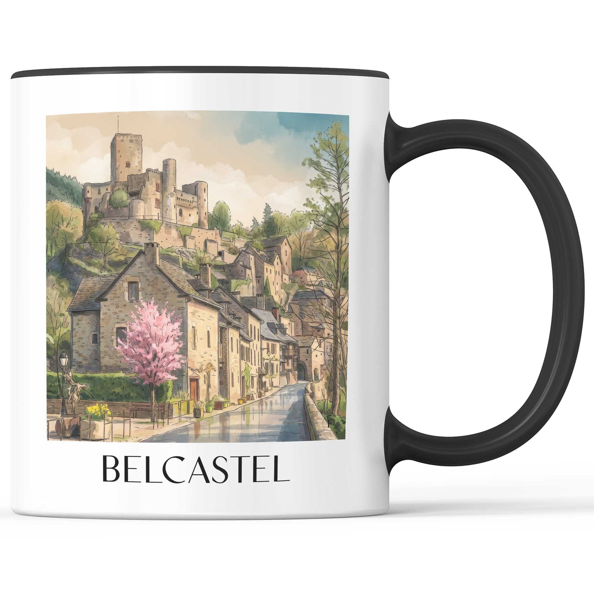 belcastel-vallée-de-l'aveyron-frankreich-kaffeebecher-aquarell