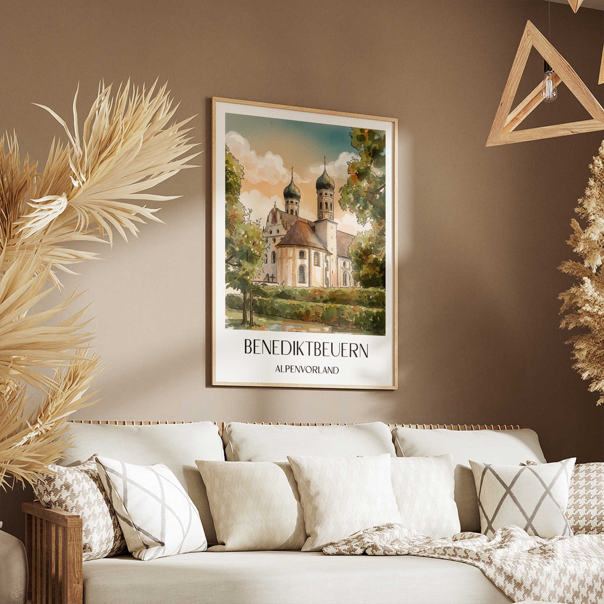 benediktbeuern-alpenvorland-deutschland-poster-aquarell