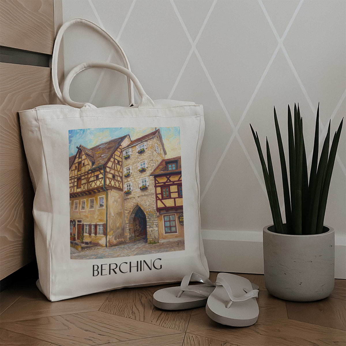 berching-altmühltal-deutschland-einkaufstasche-oil-painting-oelgemaelde