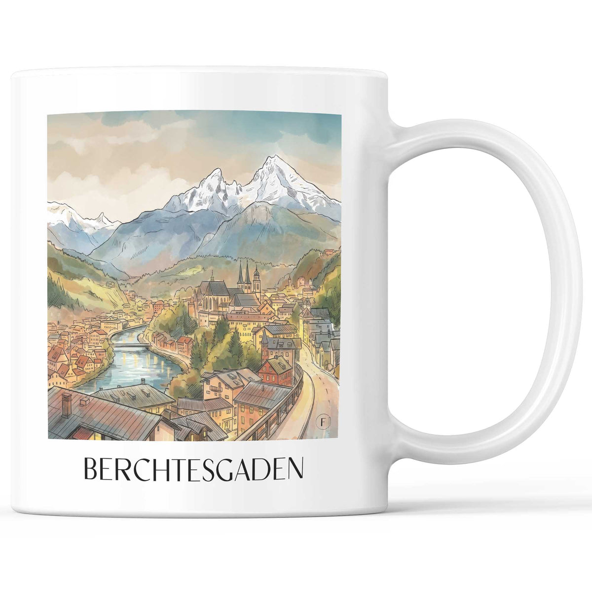 Berchtesgaden (bei Nacht) Kaffeebecher - Bayern - Deutschland Becher - Kaffeetasse im Aquarell Stil - favplace