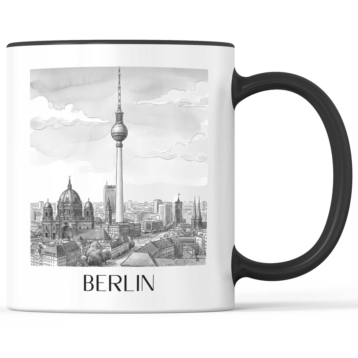 berlin-deutschland-kaffeebecher-aquarell-schwarz-weiss