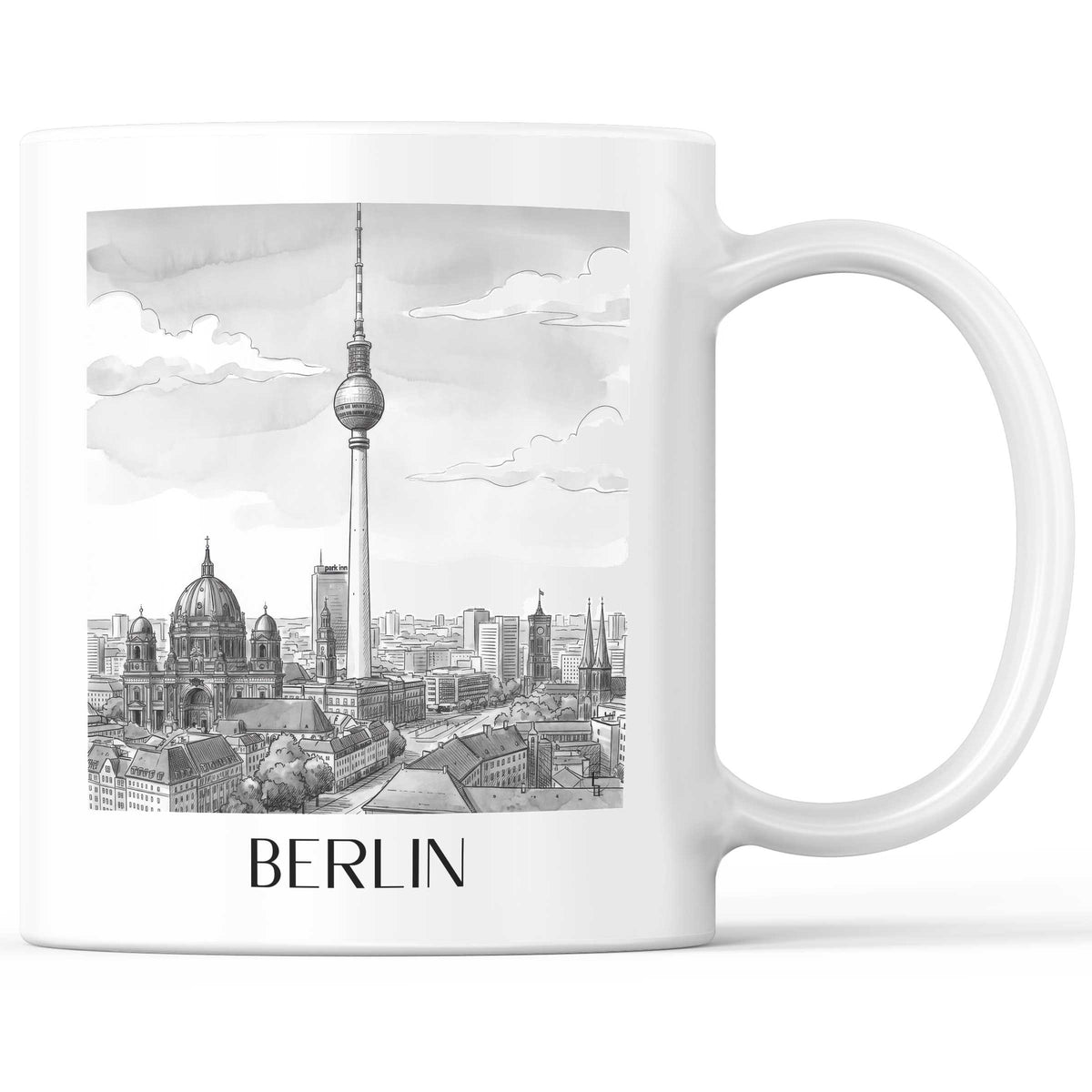 Berlin - Deutschland Becher - Kaffeetasse im Aquarell Schwarz-Weiß Stil - favplace
