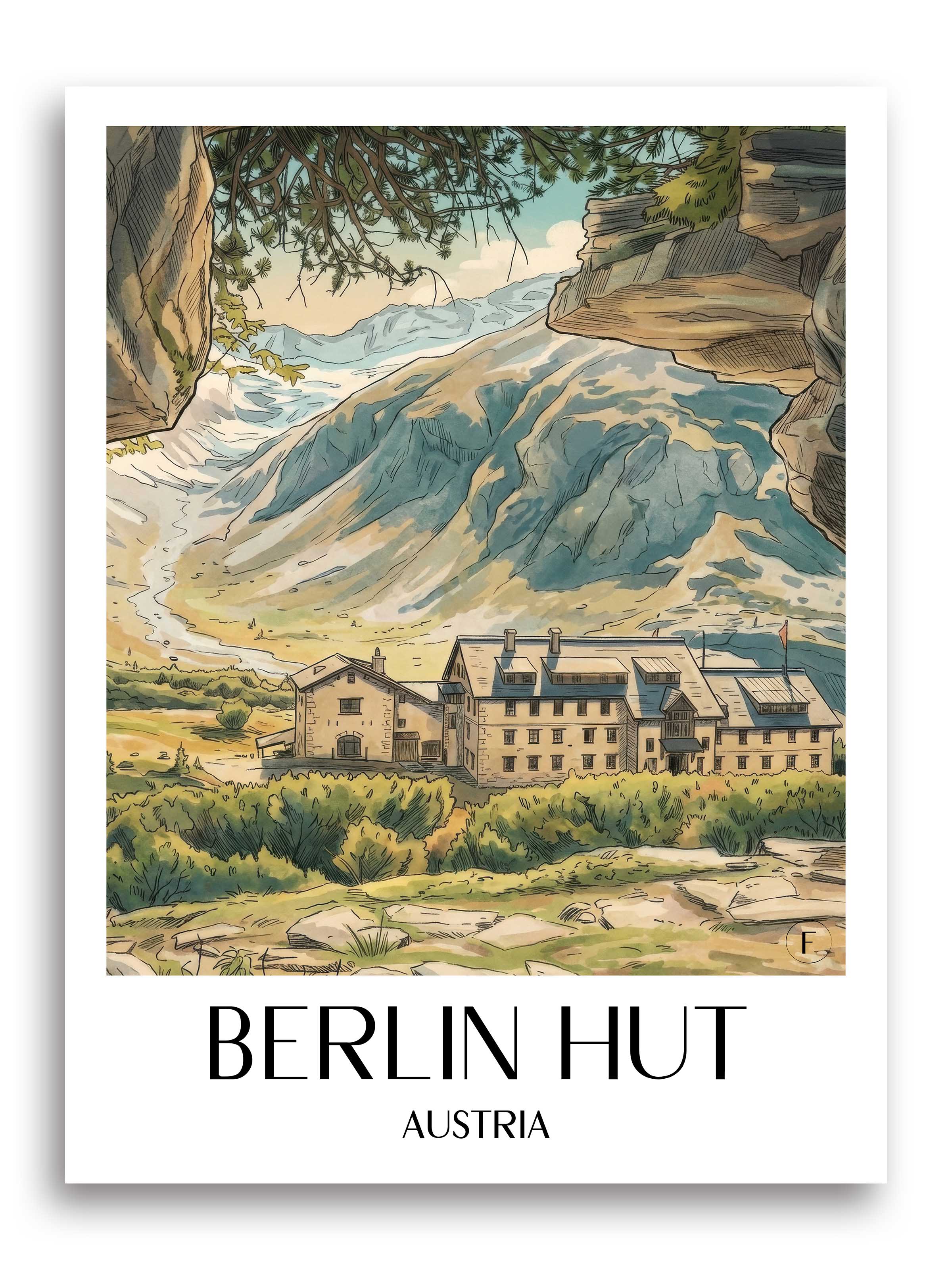 Berliner Hütte Poster - Zillertaler Alpen - Österreich Kunstdruck - Aquarell von A4 bis A1 - favplace
