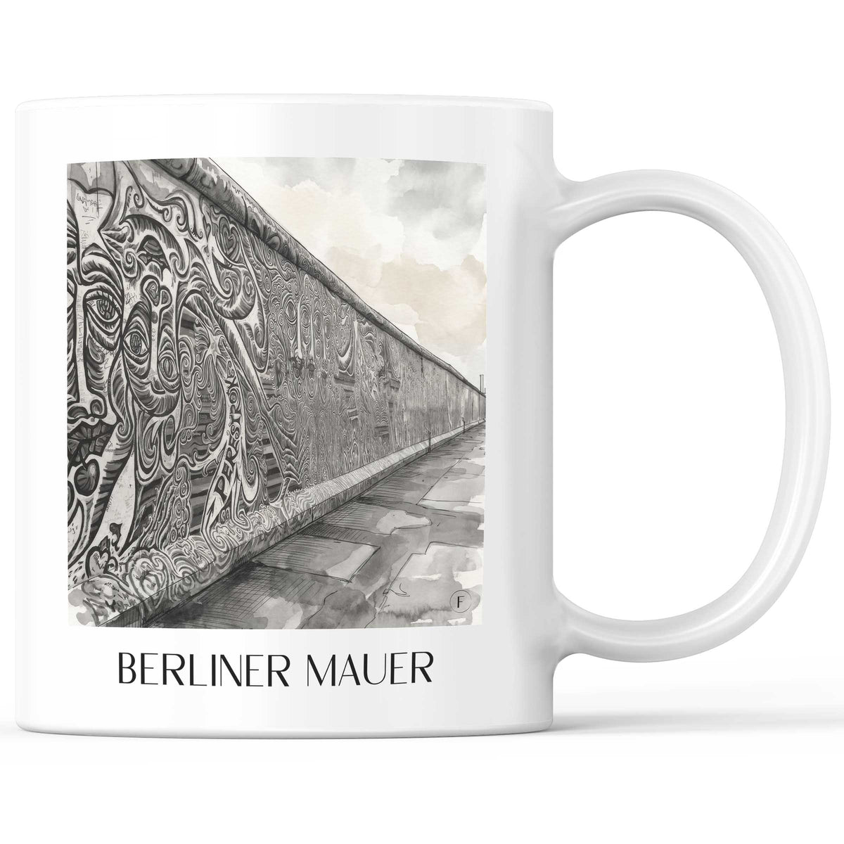 Berliner Mauer Kaffeebecher - Berlin - Deutschland Becher - Kaffeetasse im Aquarell Schwarz-Weiß Stil - favplace