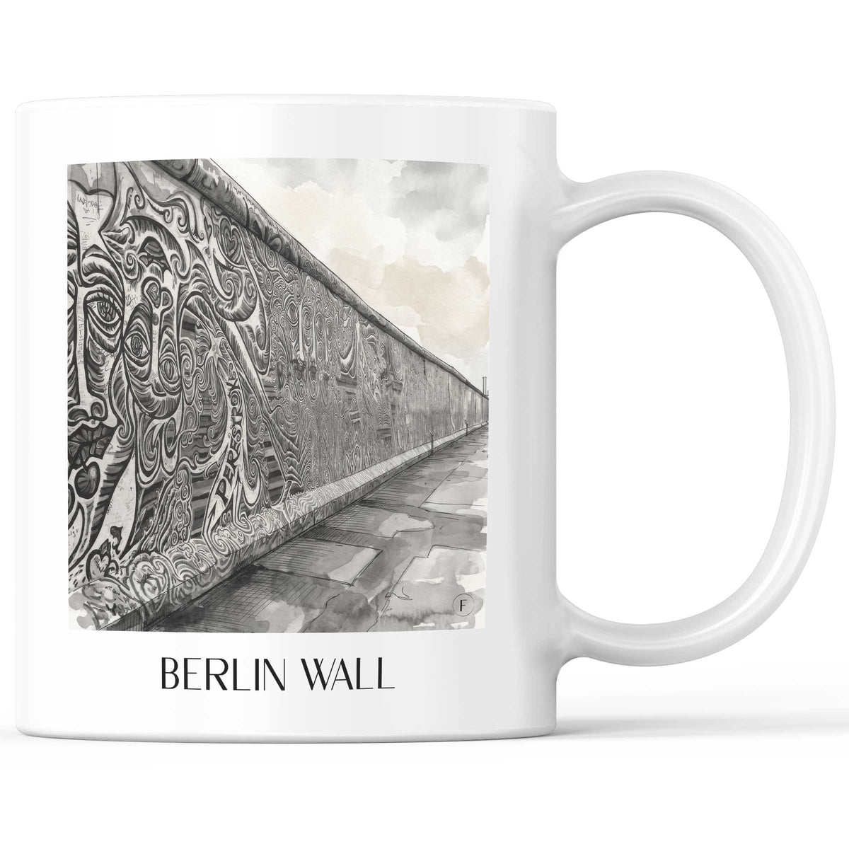 Berliner Mauer Kaffeebecher - Berlin - Deutschland Becher - Kaffeetasse im Aquarell Schwarz-Weiß Stil - favplace