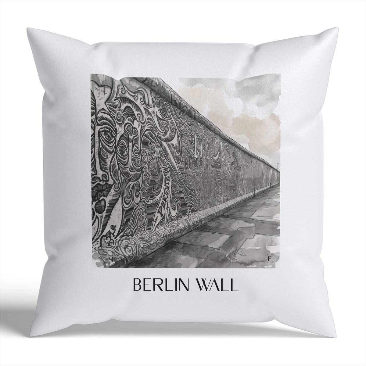 Berliner Mauer Kissenhülle - Zierkissen Bezug - Berlin - Deutschland Kissen bzw. Kissenbezug im Aquarell Schwarz-Weiß Stil - favplace