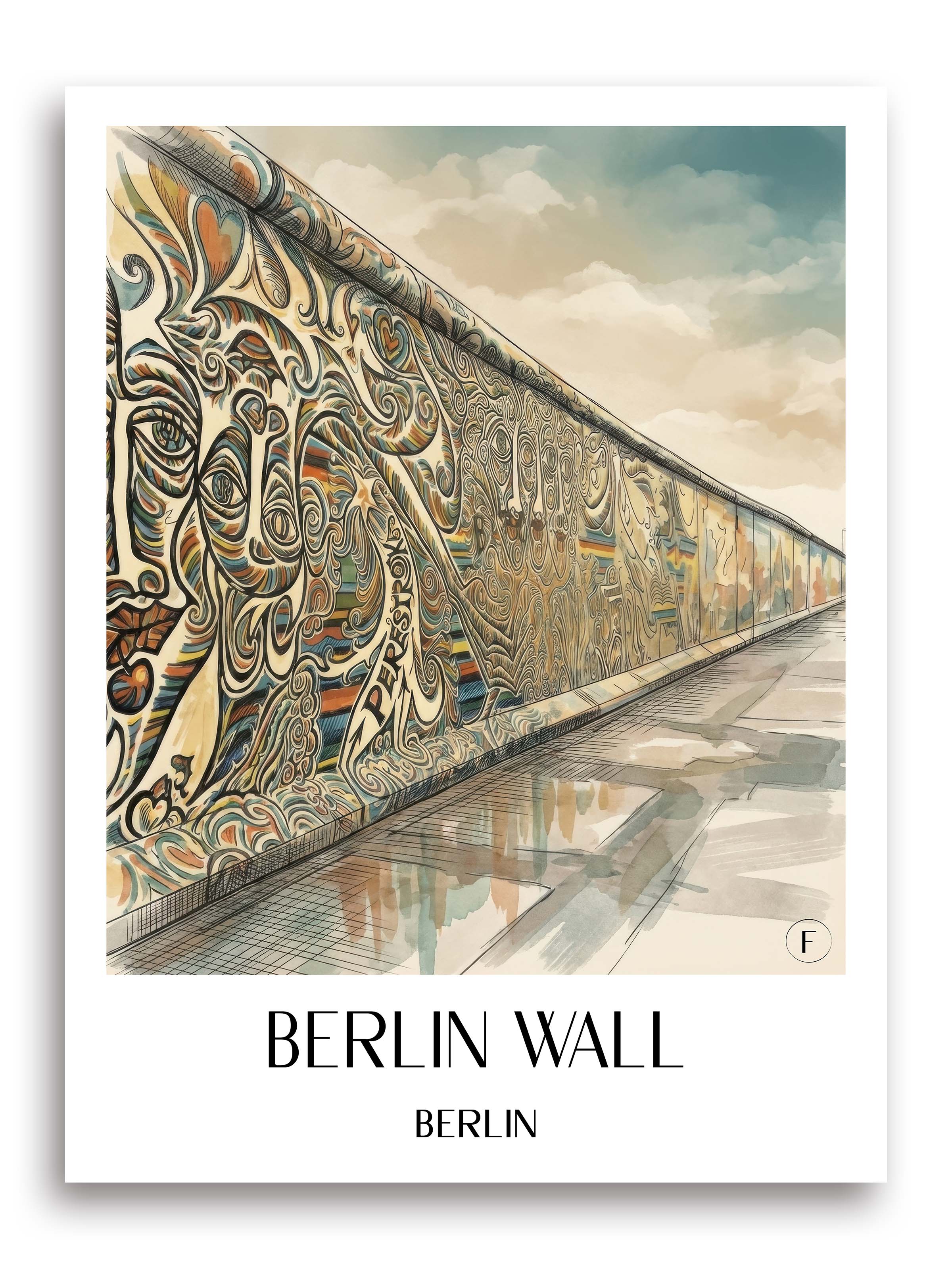 Berliner Mauer Poster - Berlin - Deutschland Kunstdruck - Aquarell von A4 bis A1 - favplace
