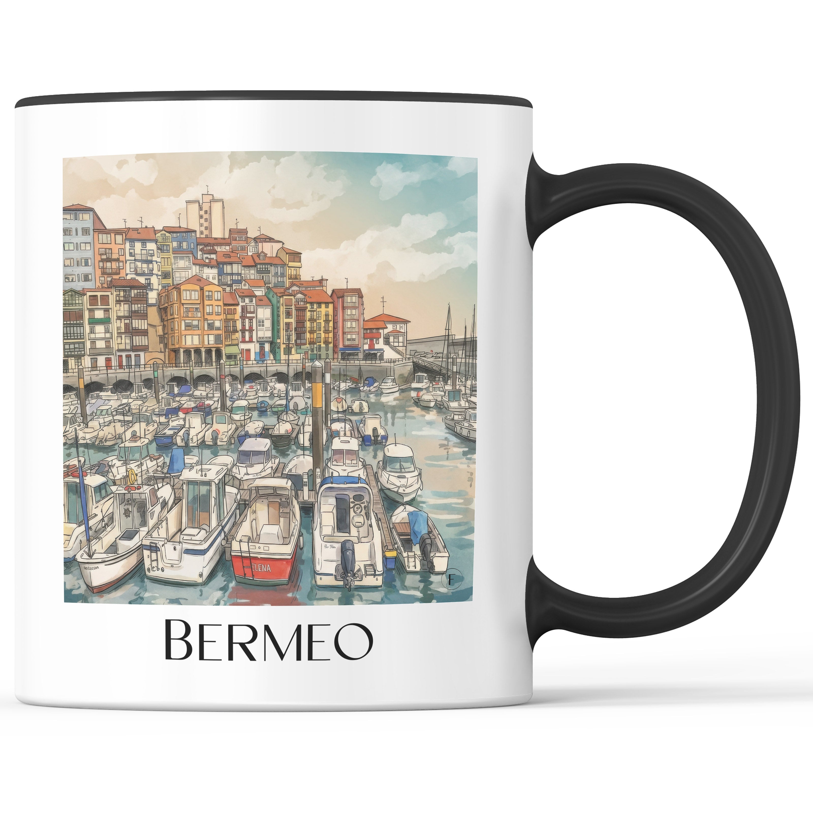 Bermeo Kaffeebecher - Spanien - Spanien Becher - Kaffeetasse im Aquarell Stil - favplace