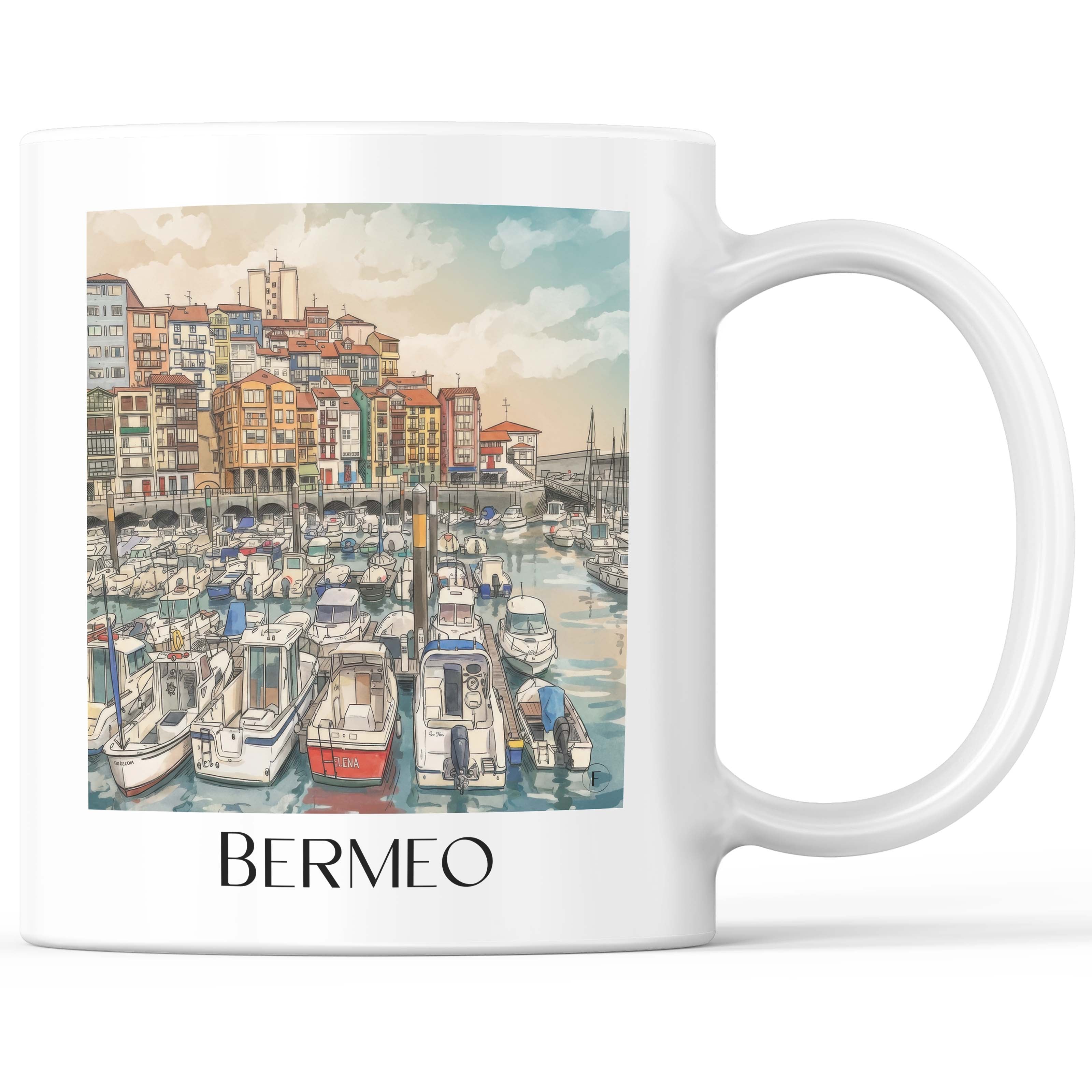 Bermeo Kaffeebecher - Spanien - Spanien Becher - Kaffeetasse im Aquarell Stil - favplace