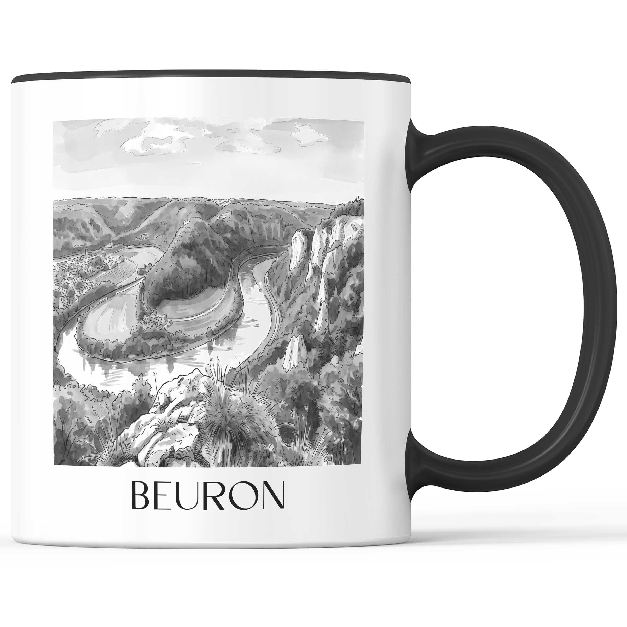 Beuron Kaffeebecher - Donautal - Deutschland Becher - Kaffeetasse im Aquarell Schwarz-Weiß Stil - favplace
